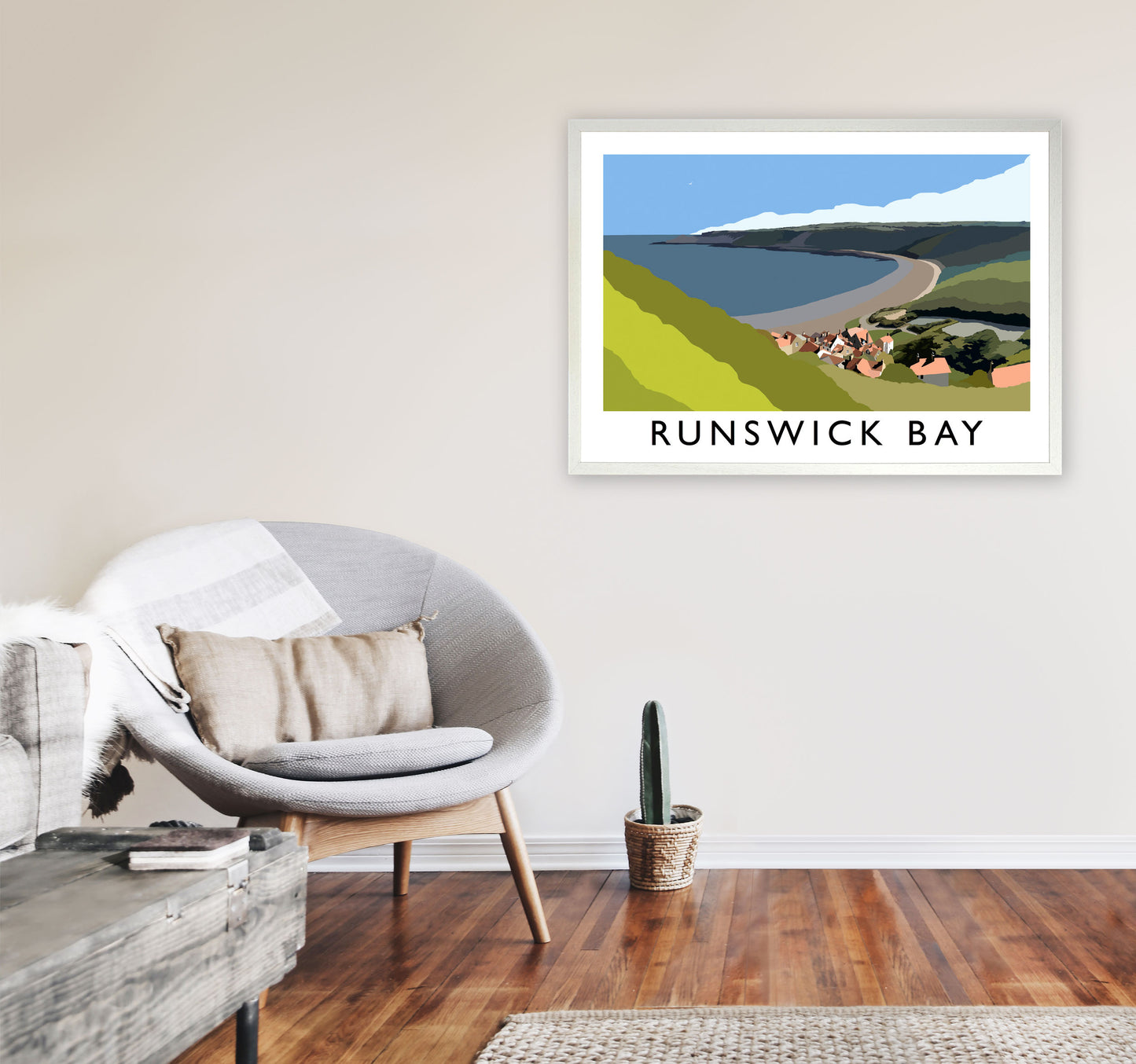 Runswick Bay Travel Art Print by Richard O'Neill, Framed Wall Art A1 Oak Frame