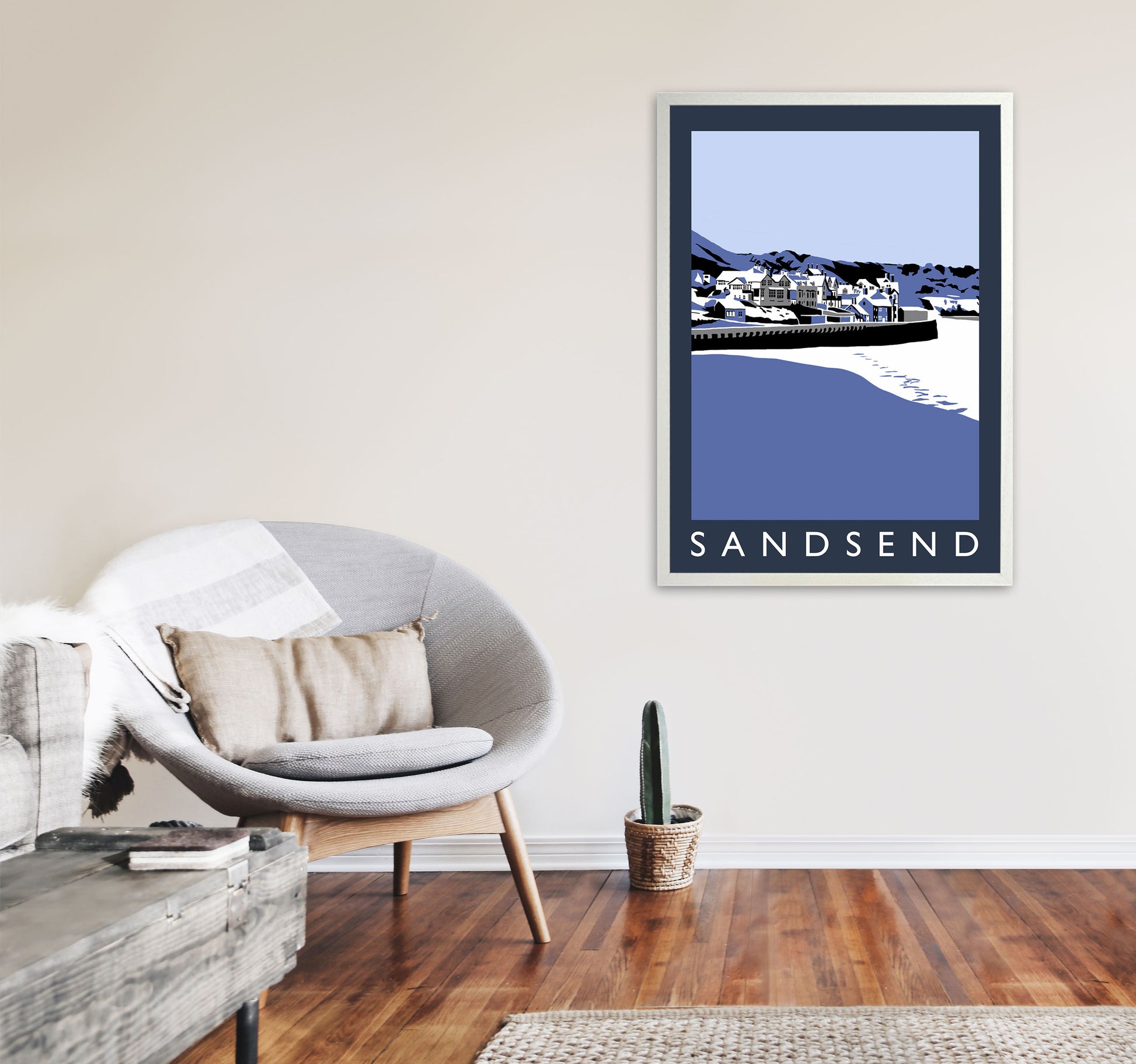 Sandsend In Snow PortraitTravel Art Print by Richard O'Neill, Framed Wall Art A1 Oak Frame