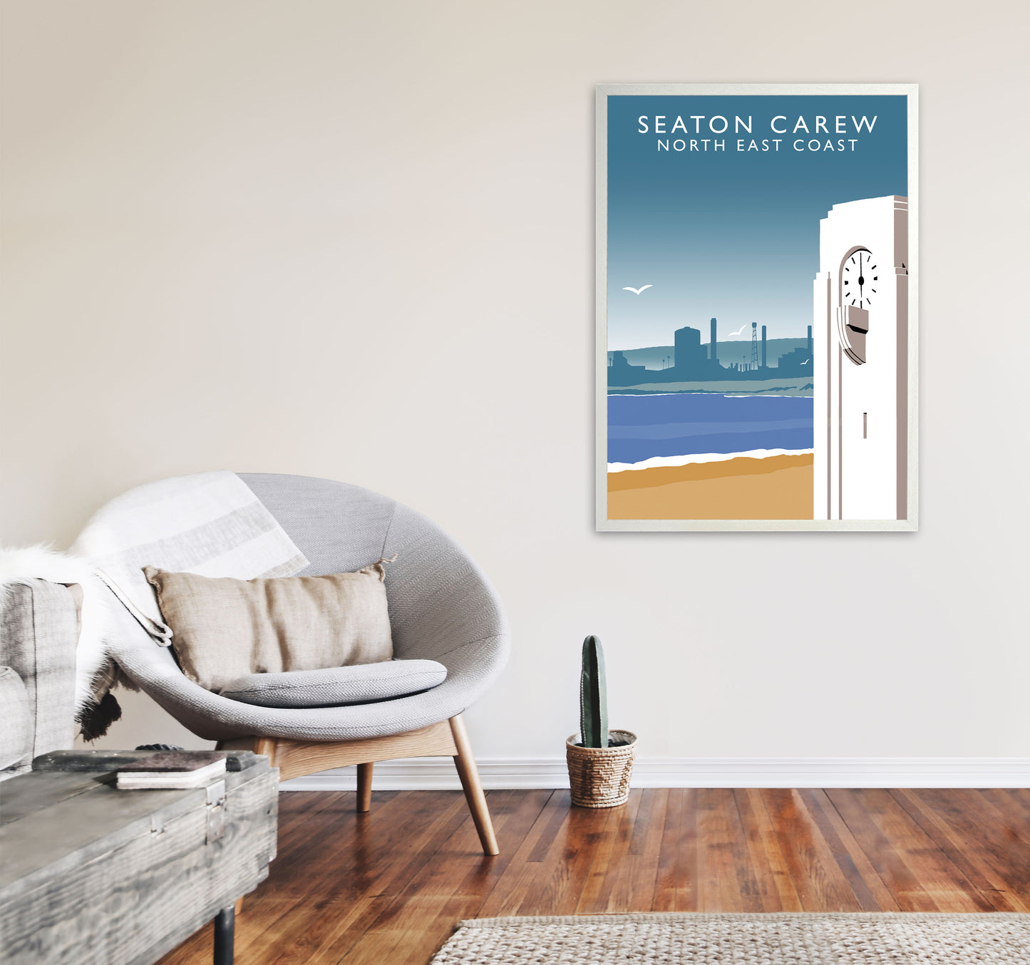 Seaton Carew Portrait North East Coast Travel Art Print by Richard O'Neill A1 Oak Frame