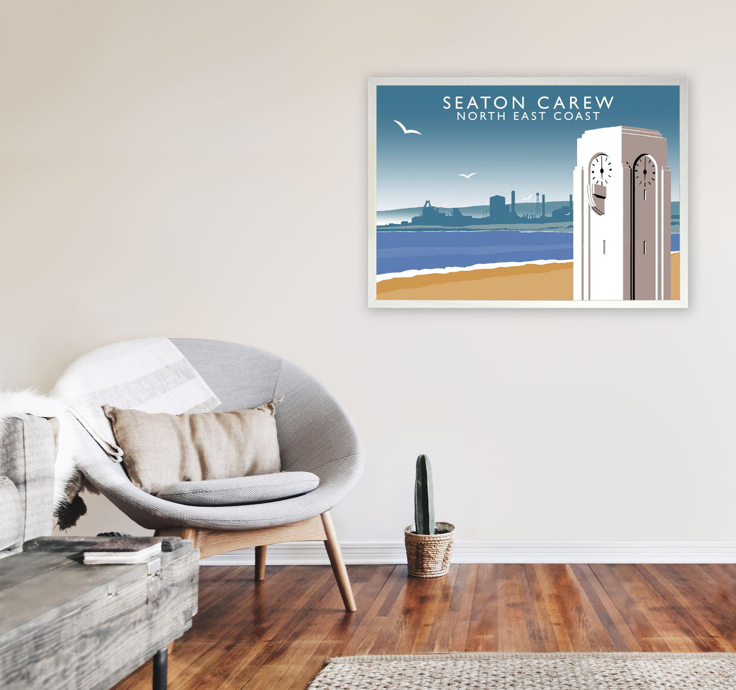 Seaton Carew North East Coast Travel Art Print by Richard O'Neill A1 Oak Frame