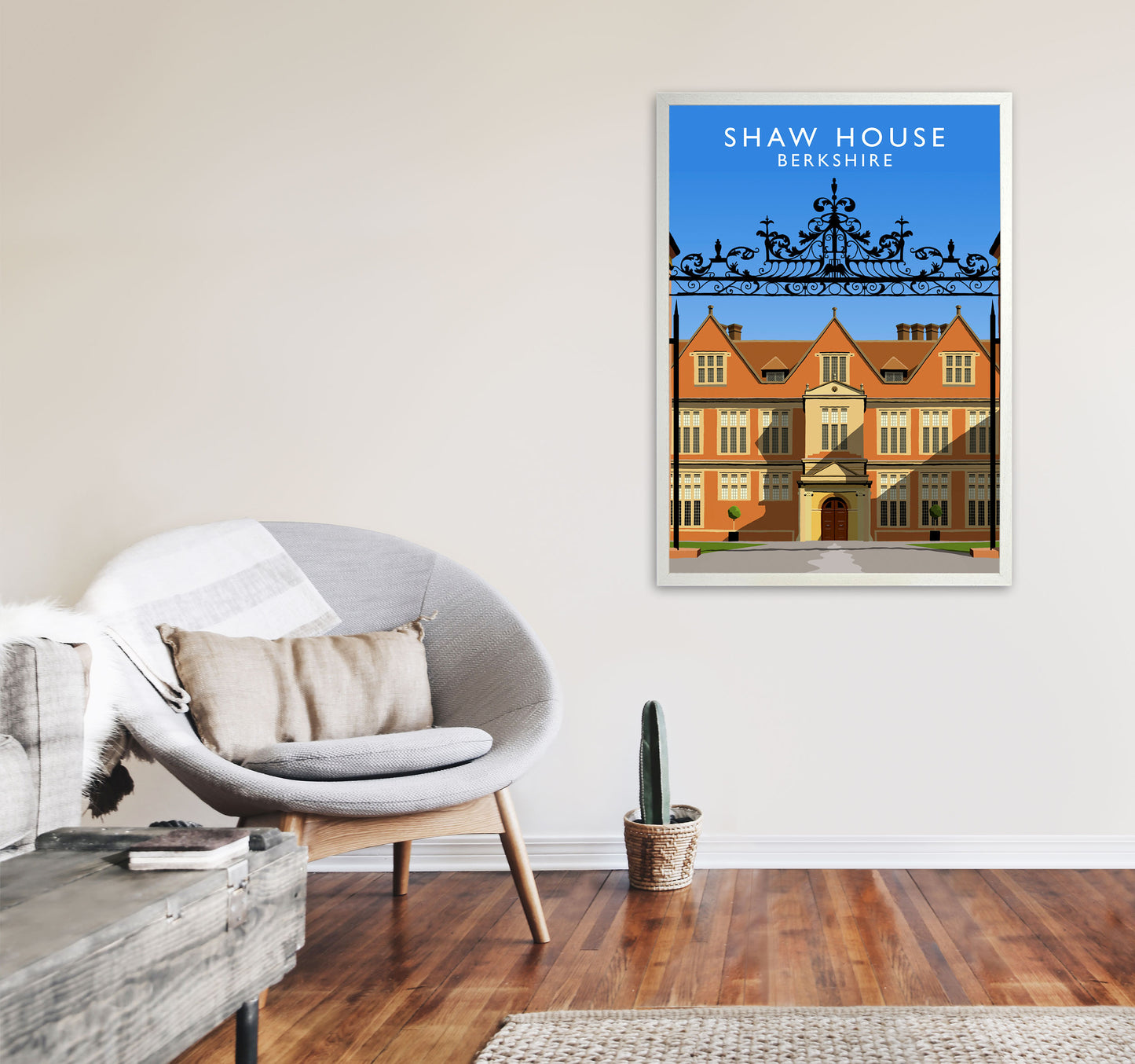 Shaw House Portrait Berkshire Travel Art Print by Richard O'Neill, Framed Wall Art A1 Oak Frame