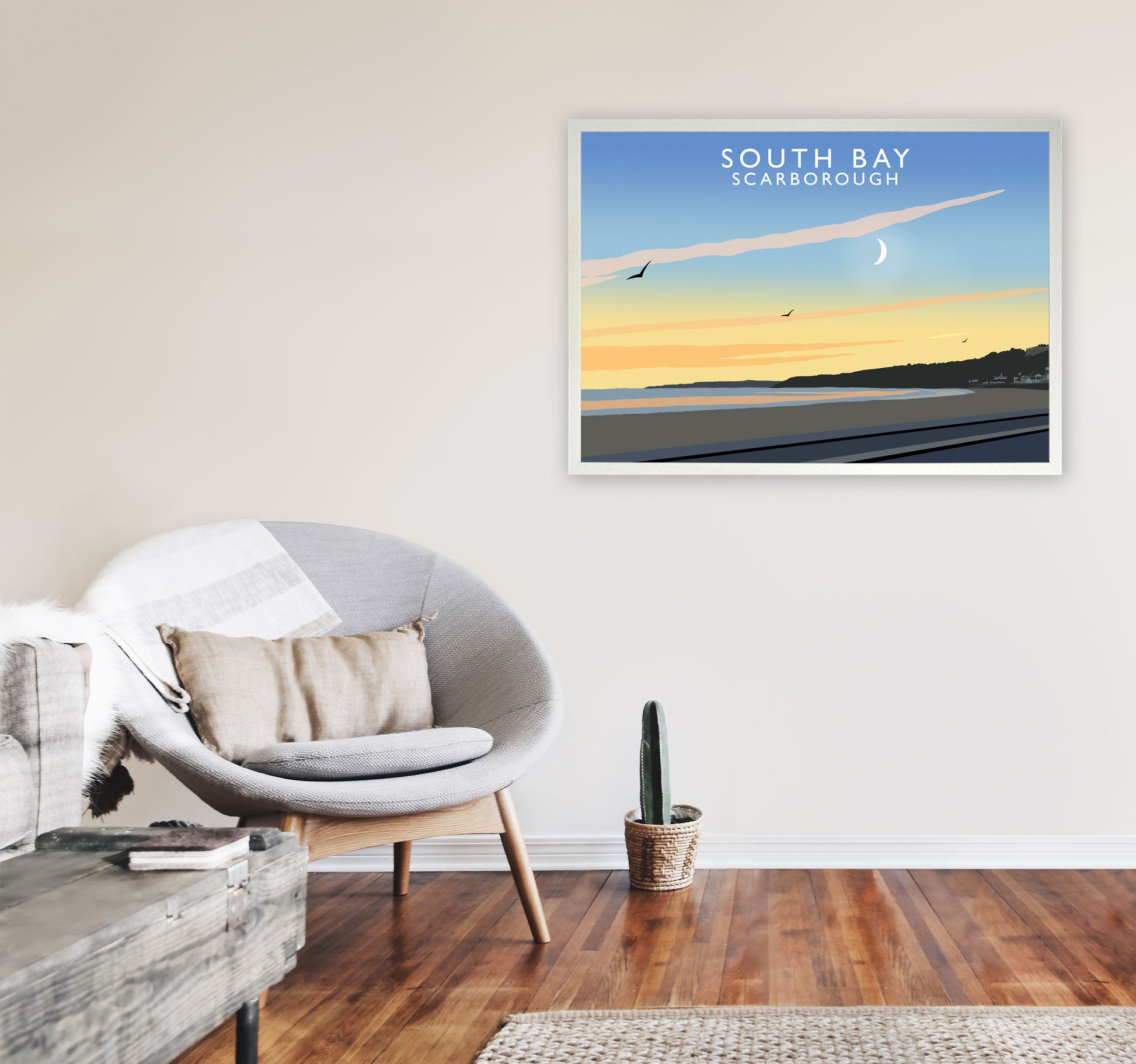 South Bay Scarborough Art Print by Richard O'Neill, Framed Wall Art A1 Oak Frame