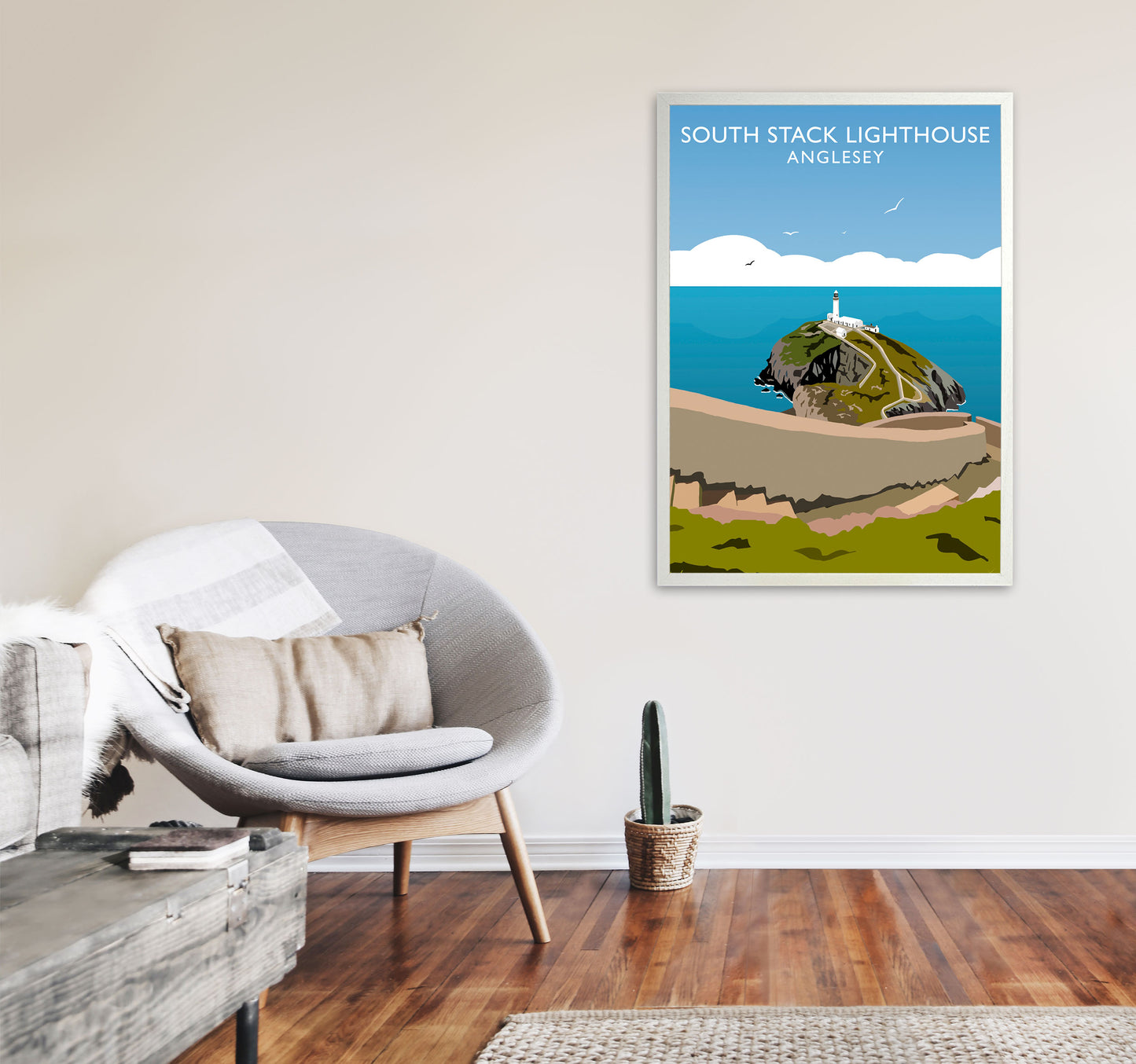 South Stack Lighthouse2 Portrait Anglesey Travel Art Print by Richard O'Neill A1 Oak Frame