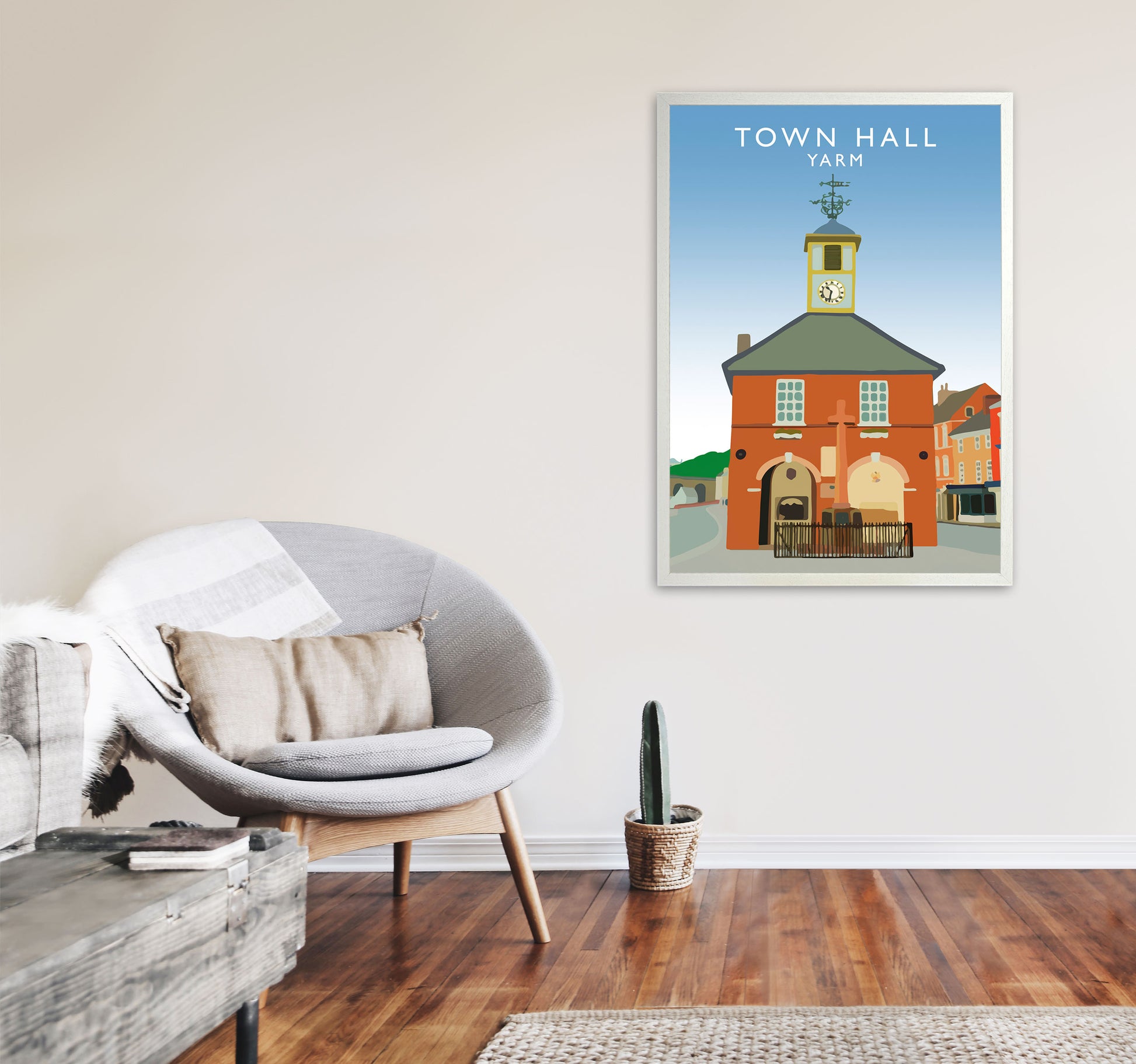 Town Hall Yarm Travel Art Print by Richard O'Neill, Framed Wall Art A1 Oak Frame