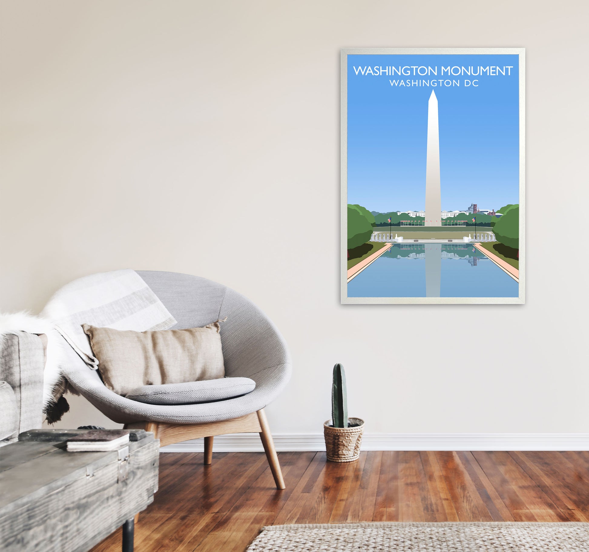 Washington DC Monument Travel Art Print by Richard O'Neill A1 Oak Frame