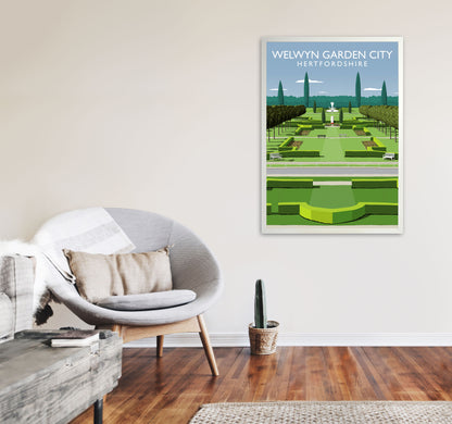 Welwyn Garden City Portrait Hertfordshire Travel Art Print by Richard O'Neill A1 Oak Frame