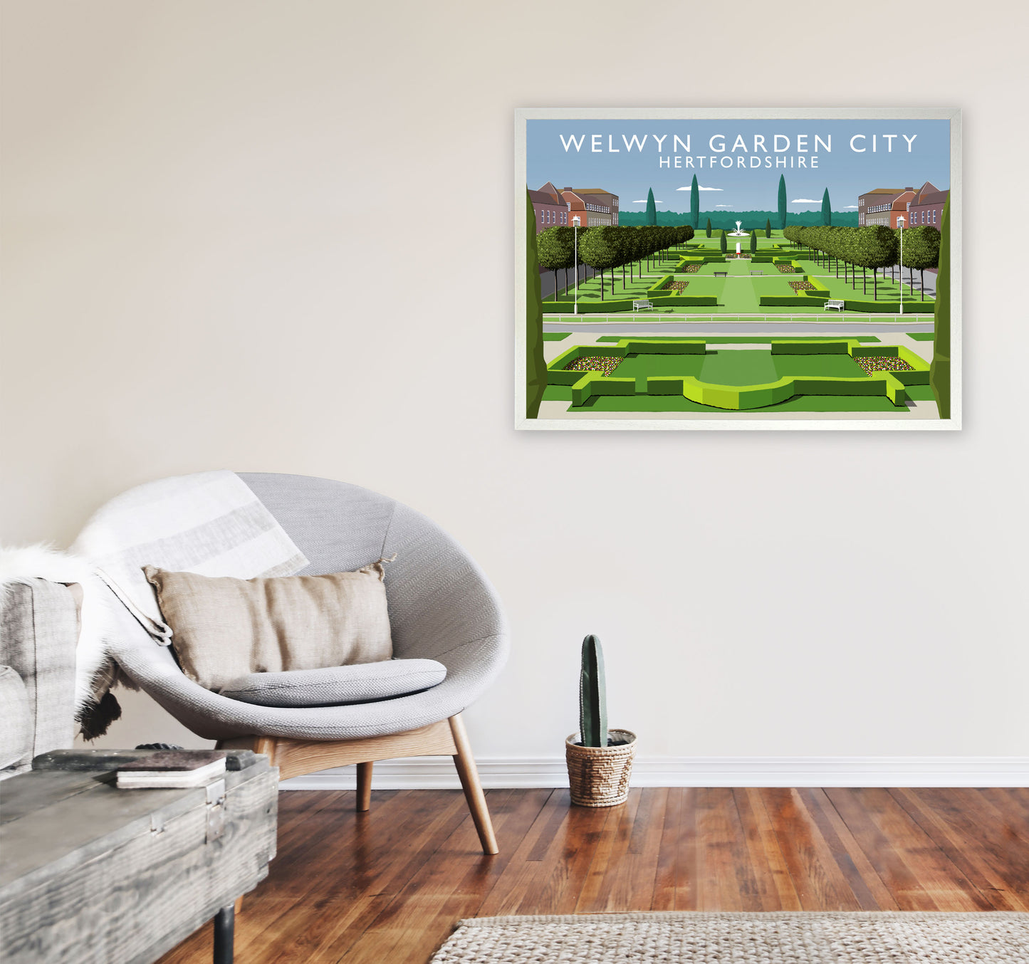 Welwyn Garden City Hertfordshire Travel Art Print by Richard O'Neill A1 Oak Frame