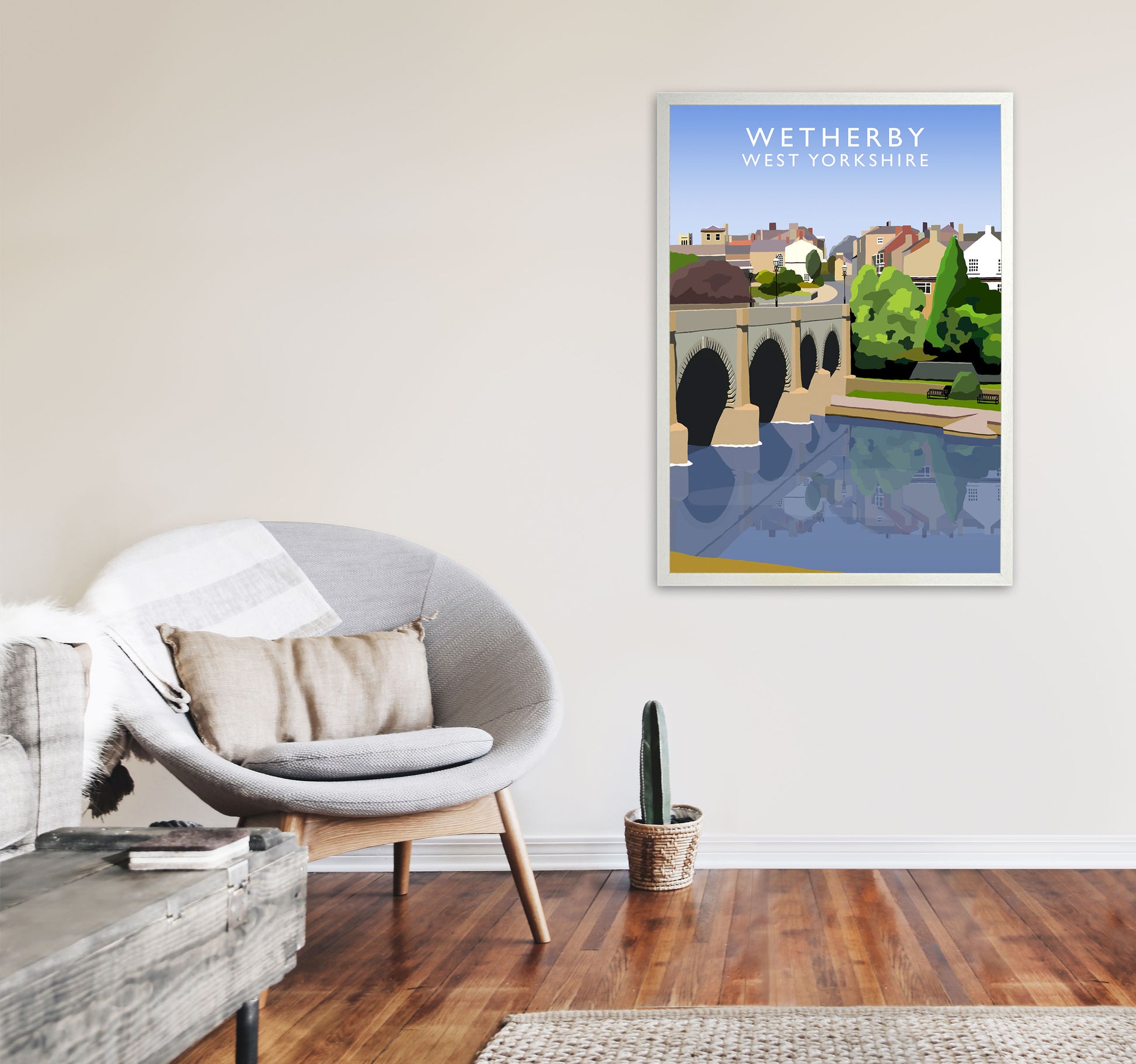 Wetherby West Yorkshire Travel Art Print by Richard O'Neill, Framed Wall Art A1 Oak Frame