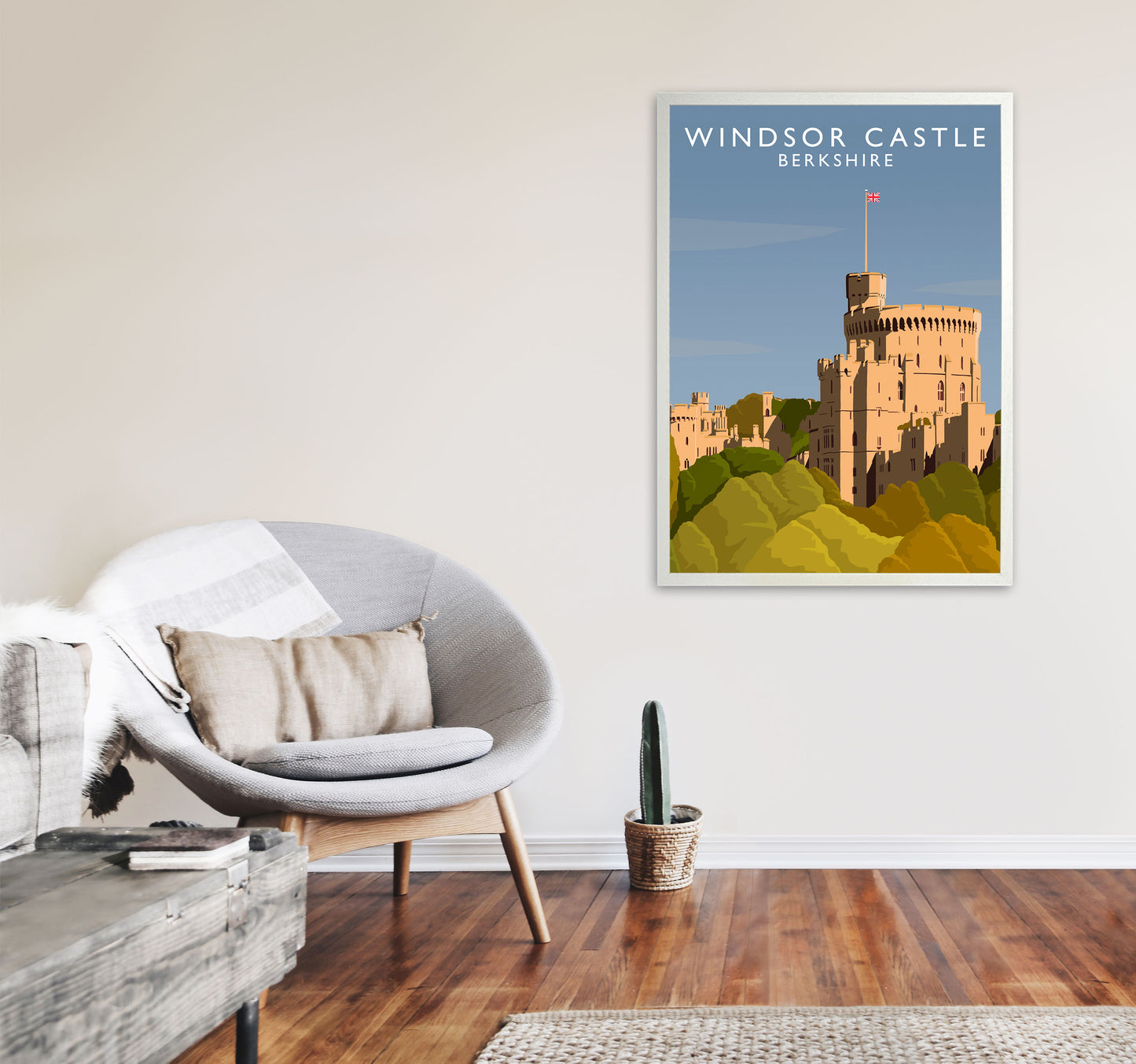 Windsor Castle Portrait Berkshire Travel Art Print by Richard O'Neill A1 Oak Frame