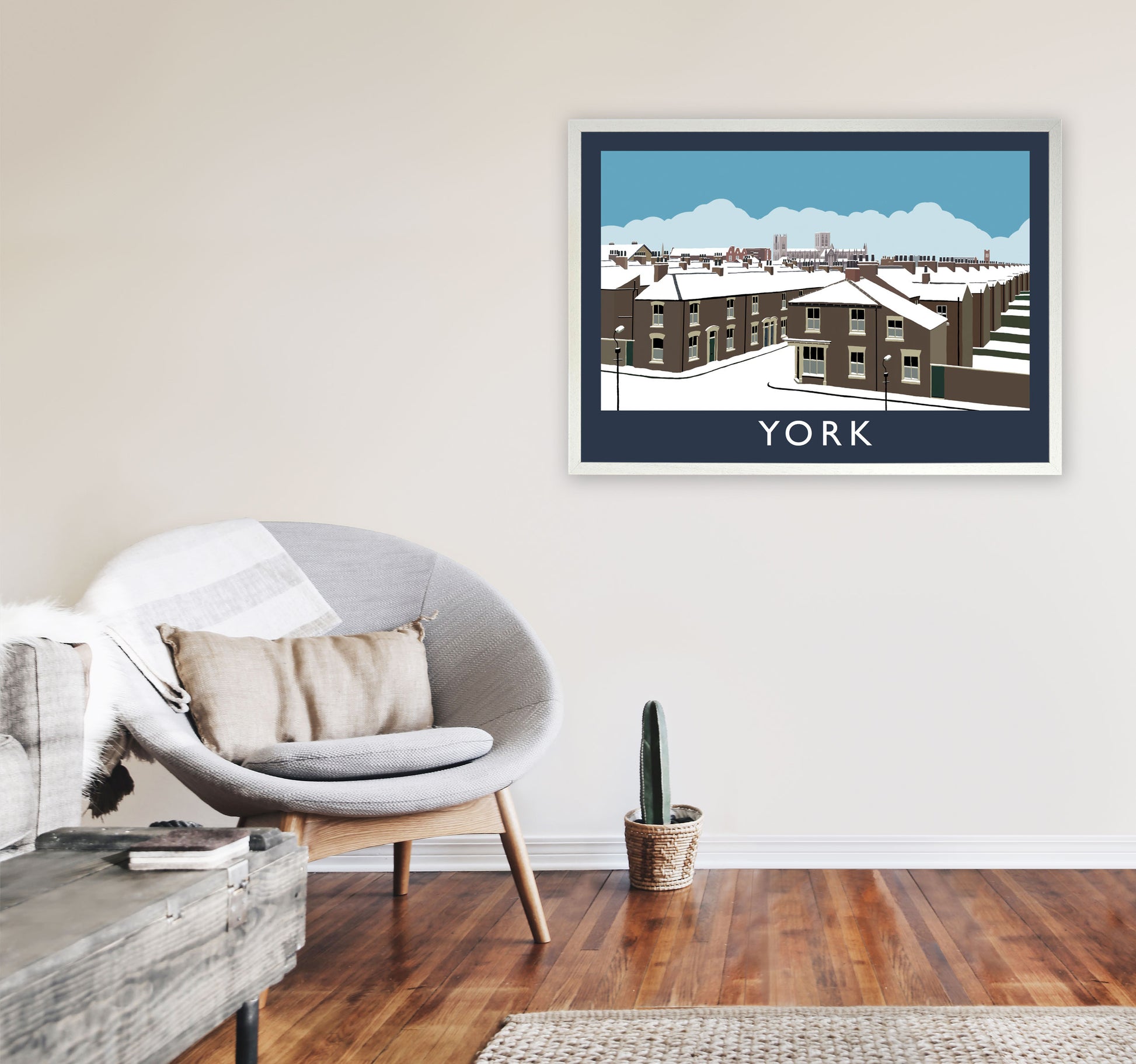 York in Snow Travel Art Print by Richard O'Neill, Framed Wall Art A1 Oak Frame