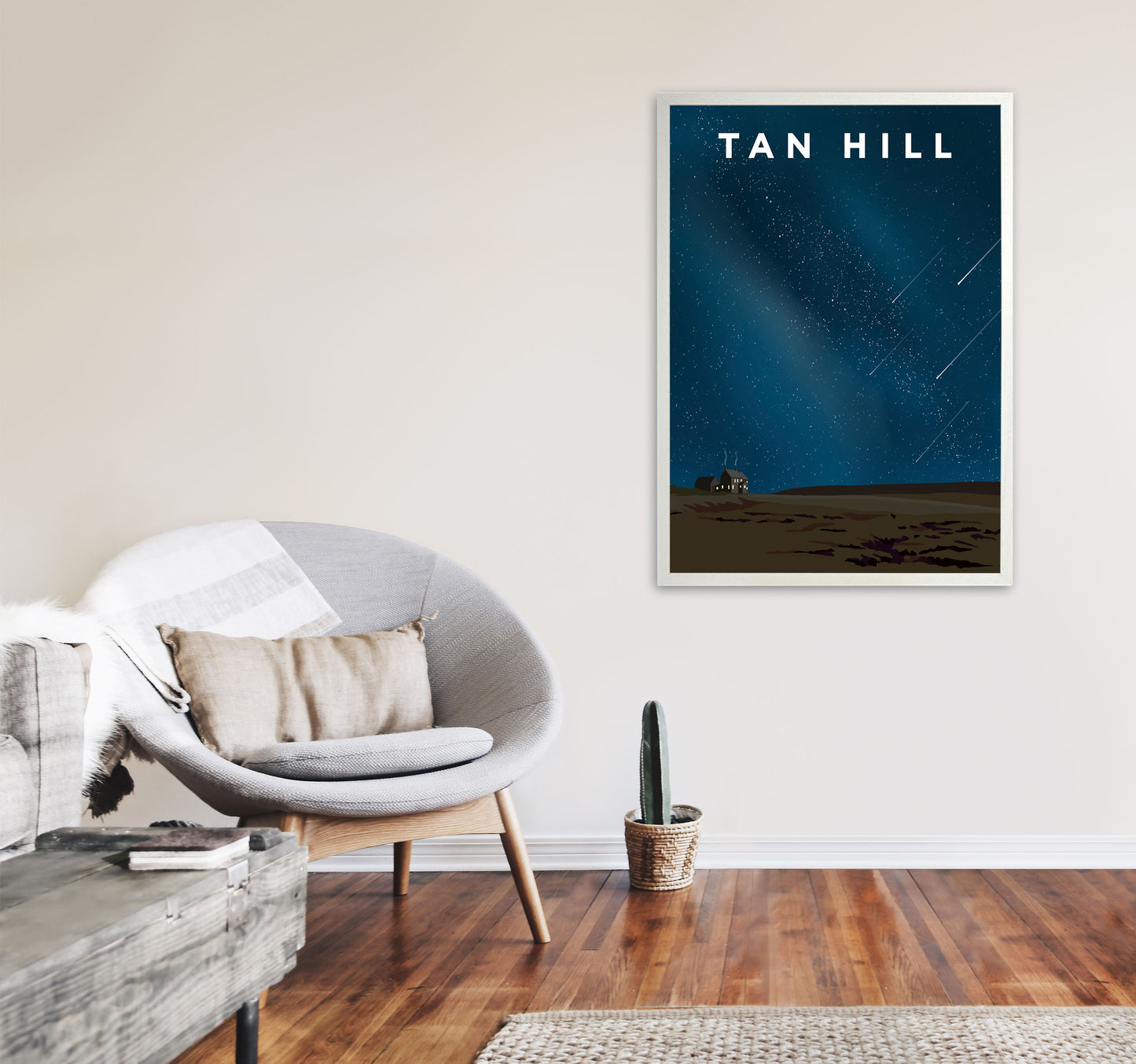 Tan Hill Night Portrait Travel Art Print by Richard O'Neill, Framed Wall Art A1 Oak Frame