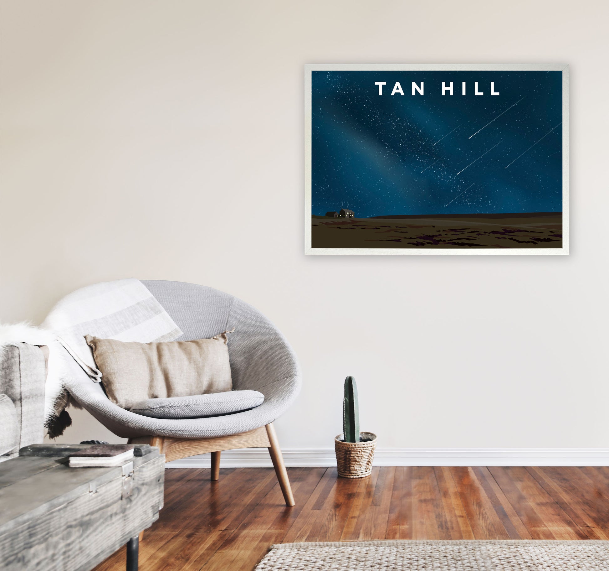 Tan Hill Night Travel Art Print by Richard O'Neill, Framed Wall Art A1 Oak Frame