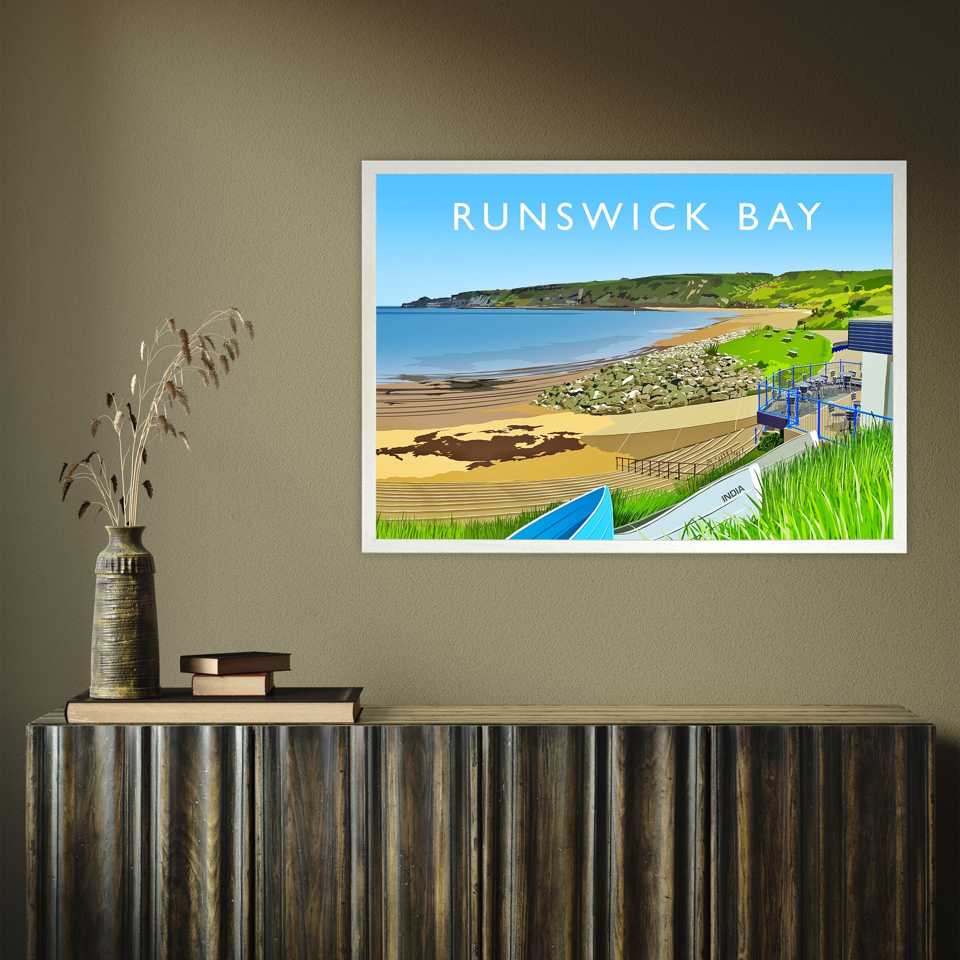 Runswick Bay 3 by Richard O'Neill A1 White Frame