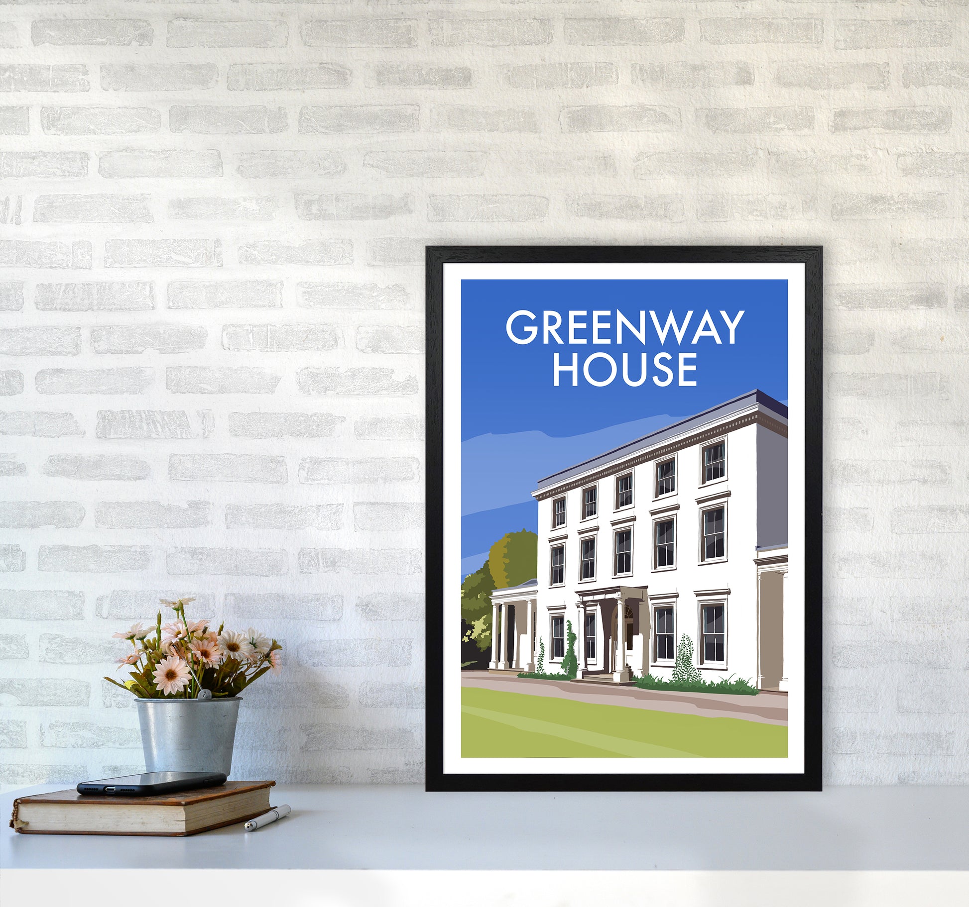 Greenway House Portrait Art Print by Richard O'Neill A2 White Frame