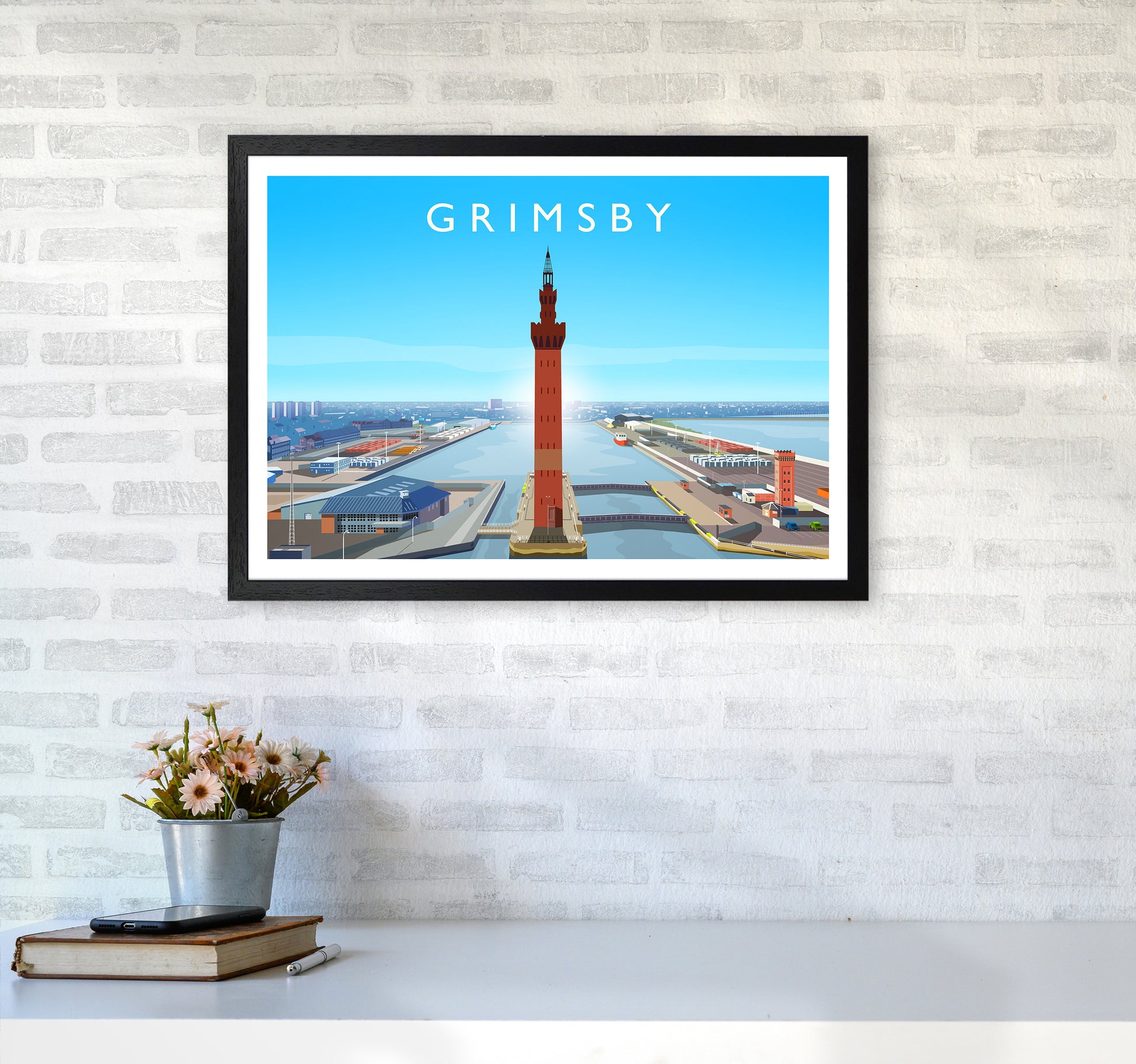 Grimsby Art Print by Richard O'Neill A2 White Frame