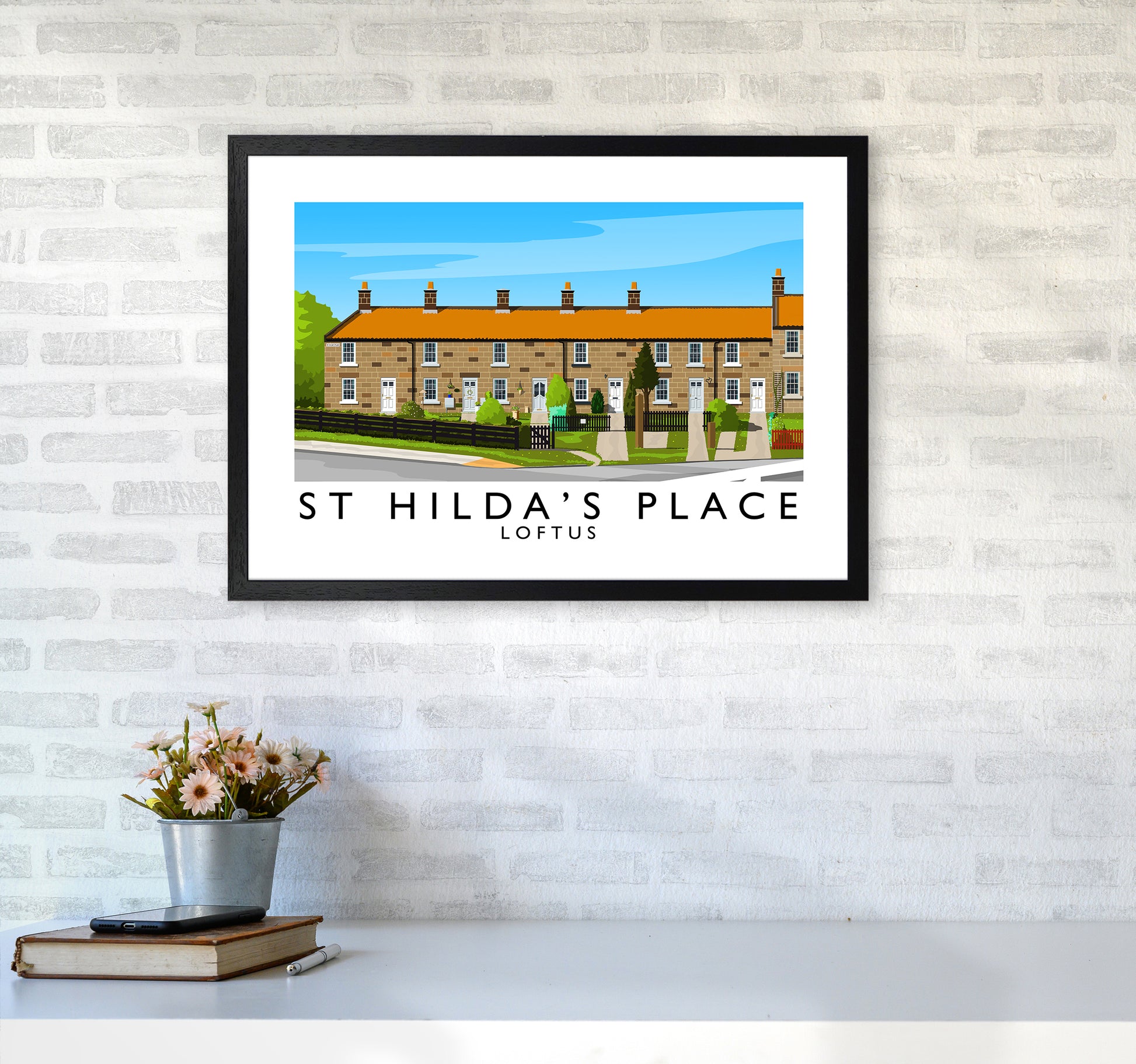 St Hilda's Place Art Print by Richard O'Neill A2 White Frame