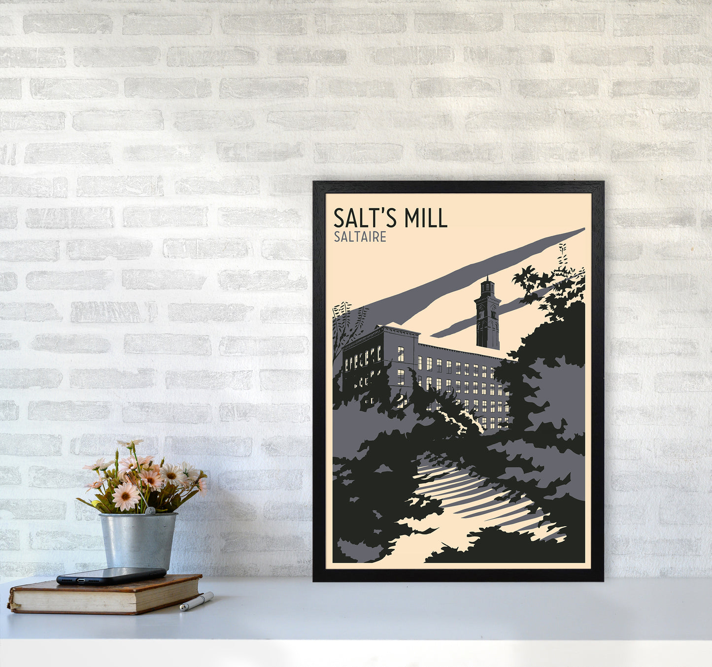 Salt's Mill, Saltaire Travel Art Print by Richard O'Neill A2 White Frame