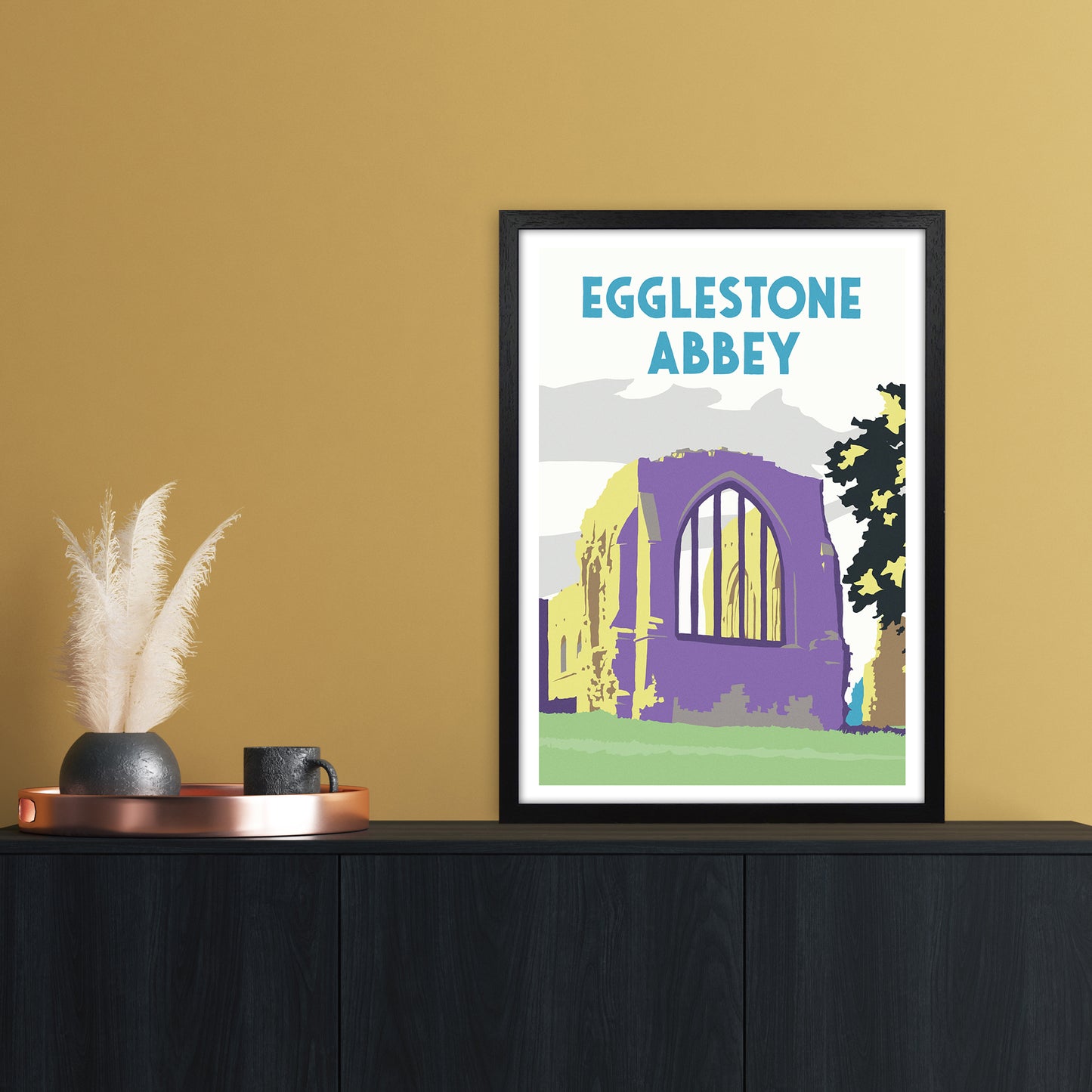 Egglestone Abbey Portrait Travel Art Print by Richard O'Neill A2 White Frame