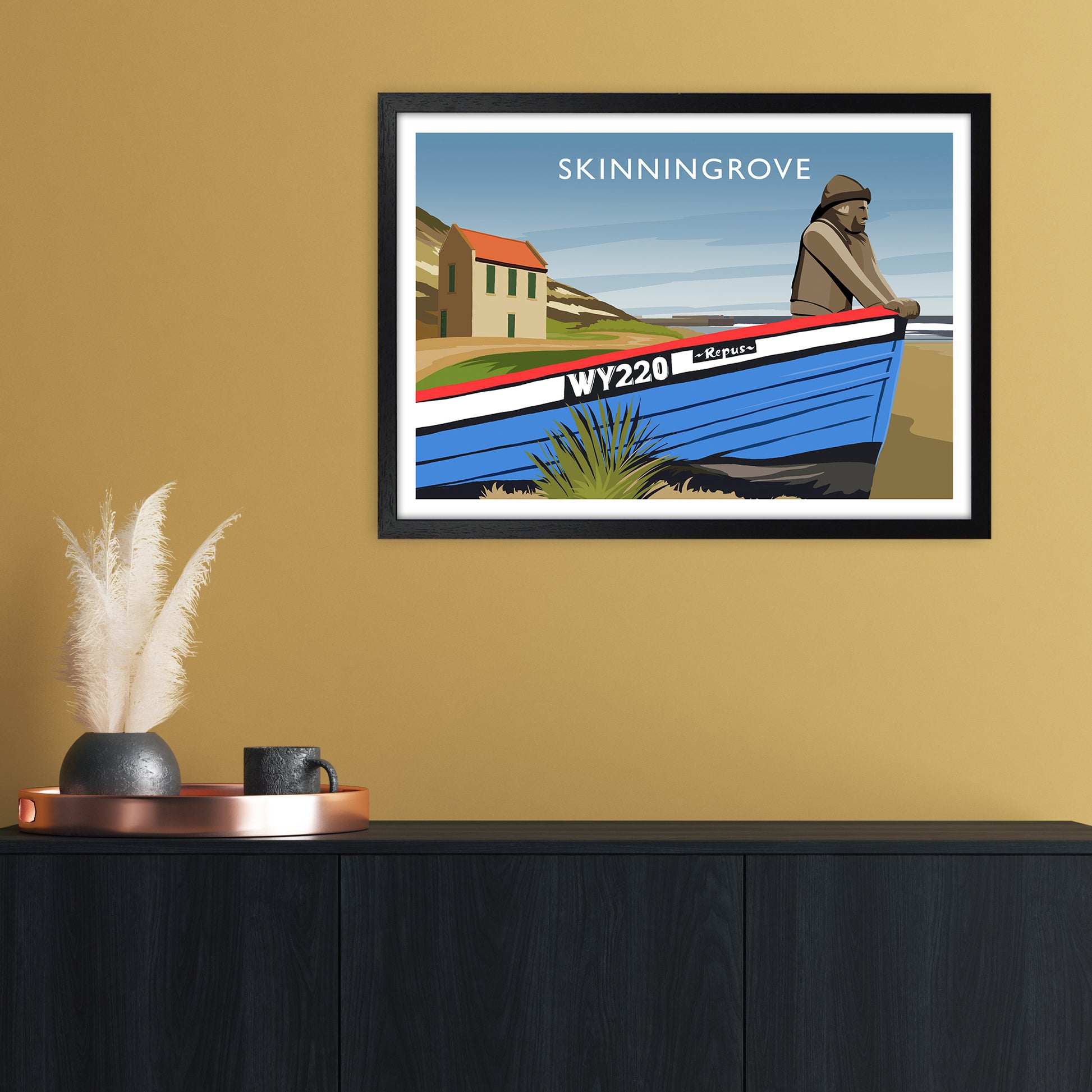 Skinningrove Travel Art Print by Richard O'Neill A2 White Frame