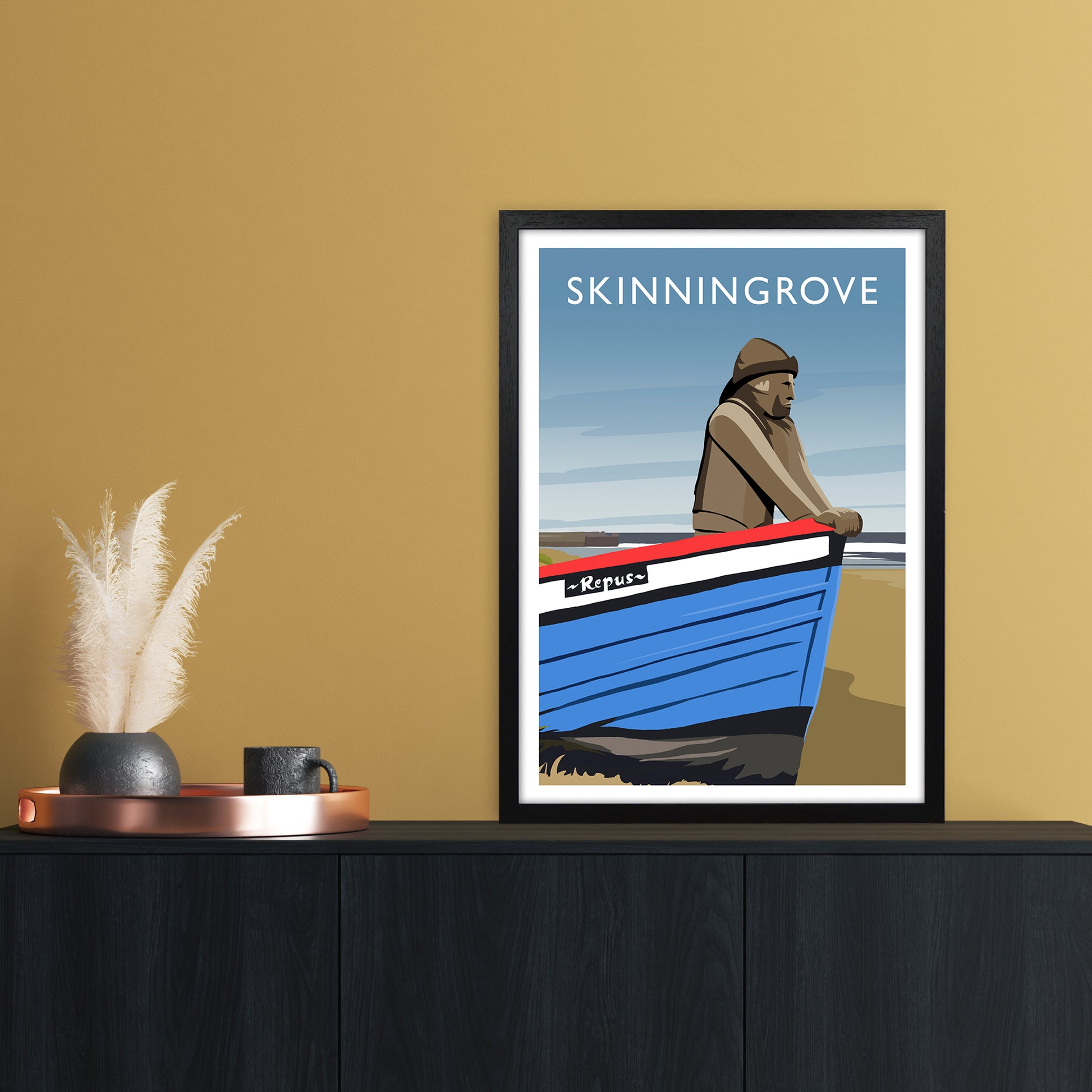 Skinningrove Portrait Travel Art Print by Richard O'Neill A2 White Frame