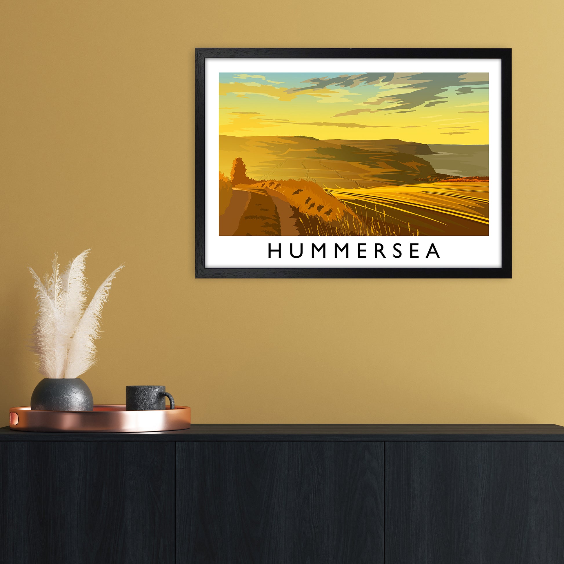 Hummersea Travel Art Print by Richard O'Neill A2 White Frame