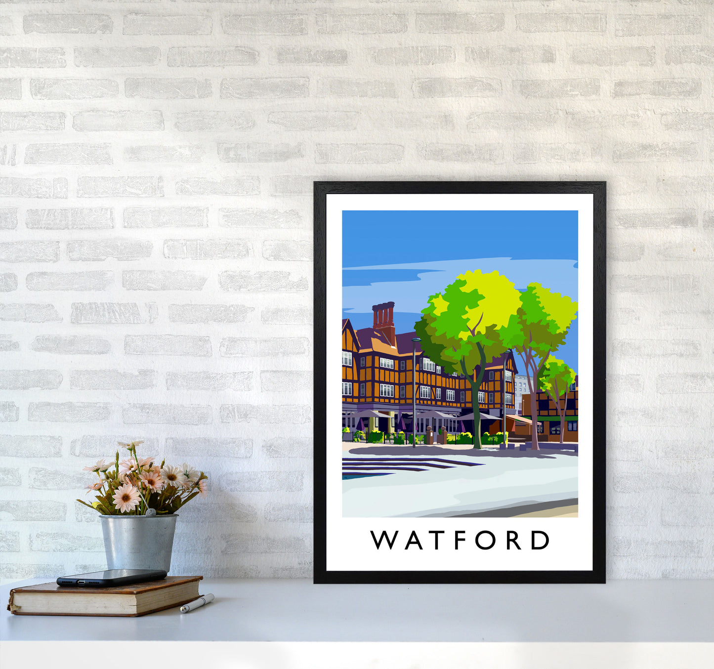 Watford 2 portrait Travel Art Print by Richard O'Neill A2 White Frame