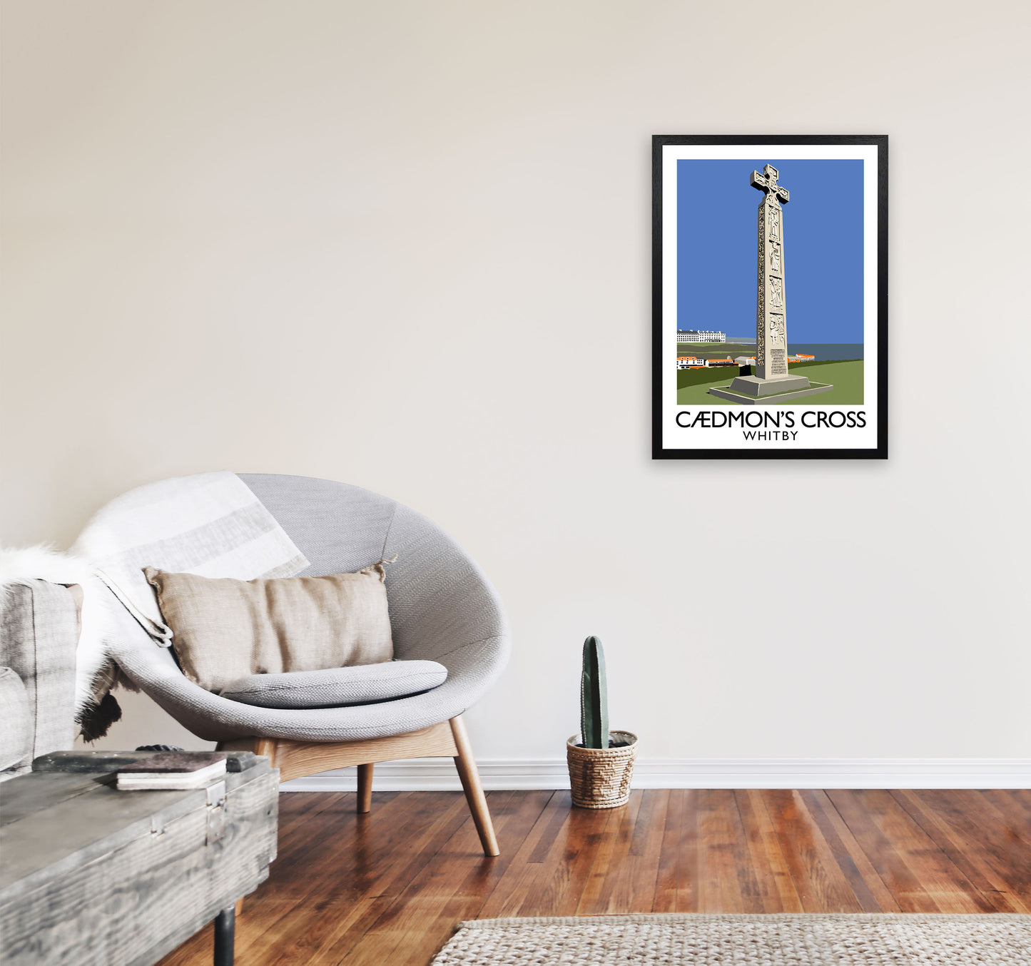 Caedmon's Cross Whitby Framed Digital Art Print by Richard O'Neill A2 White Frame