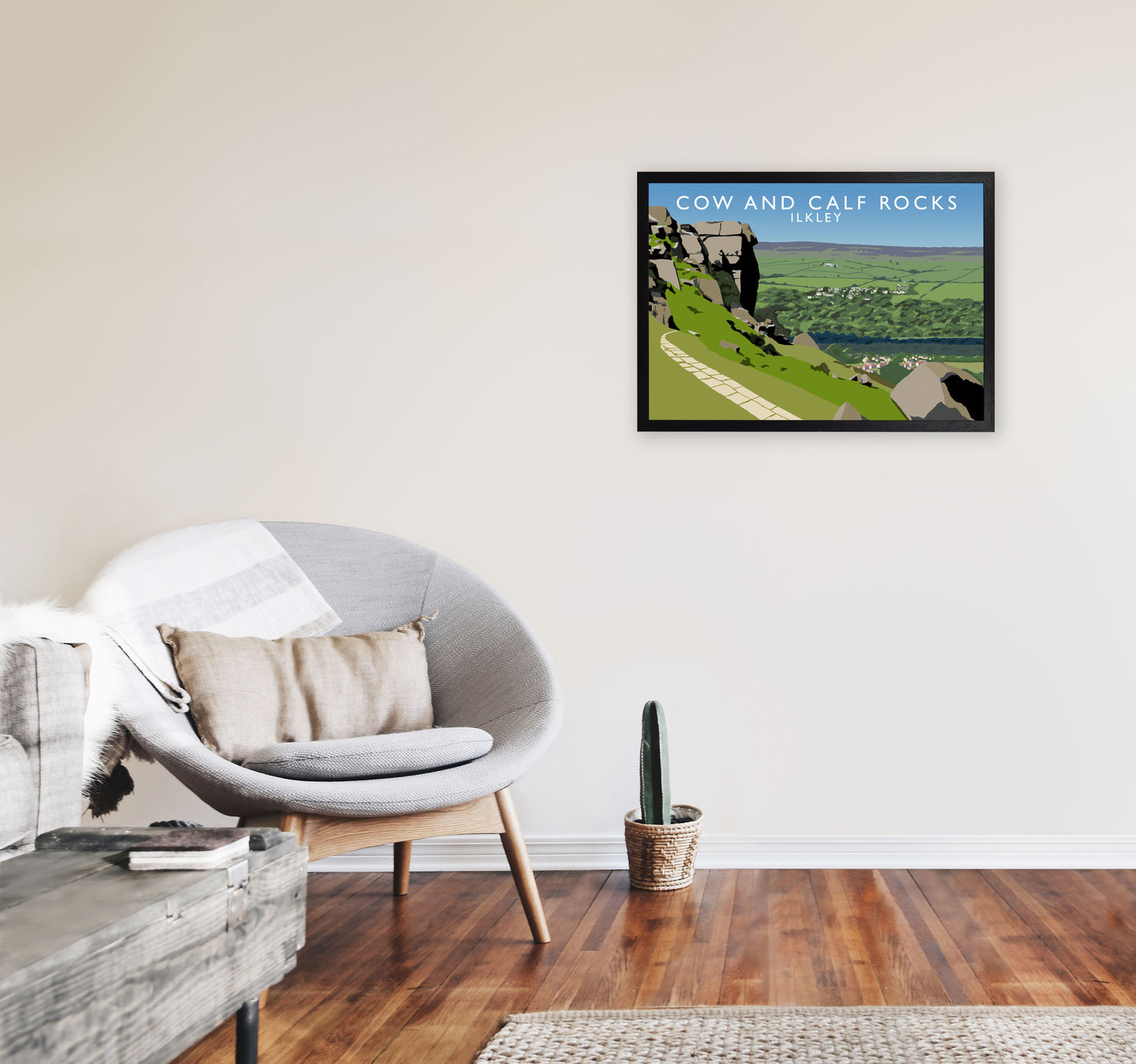 Cow and Calf Rocks Ilkley Framed Digital Art Print by Richard O'Neill A2 White Frame