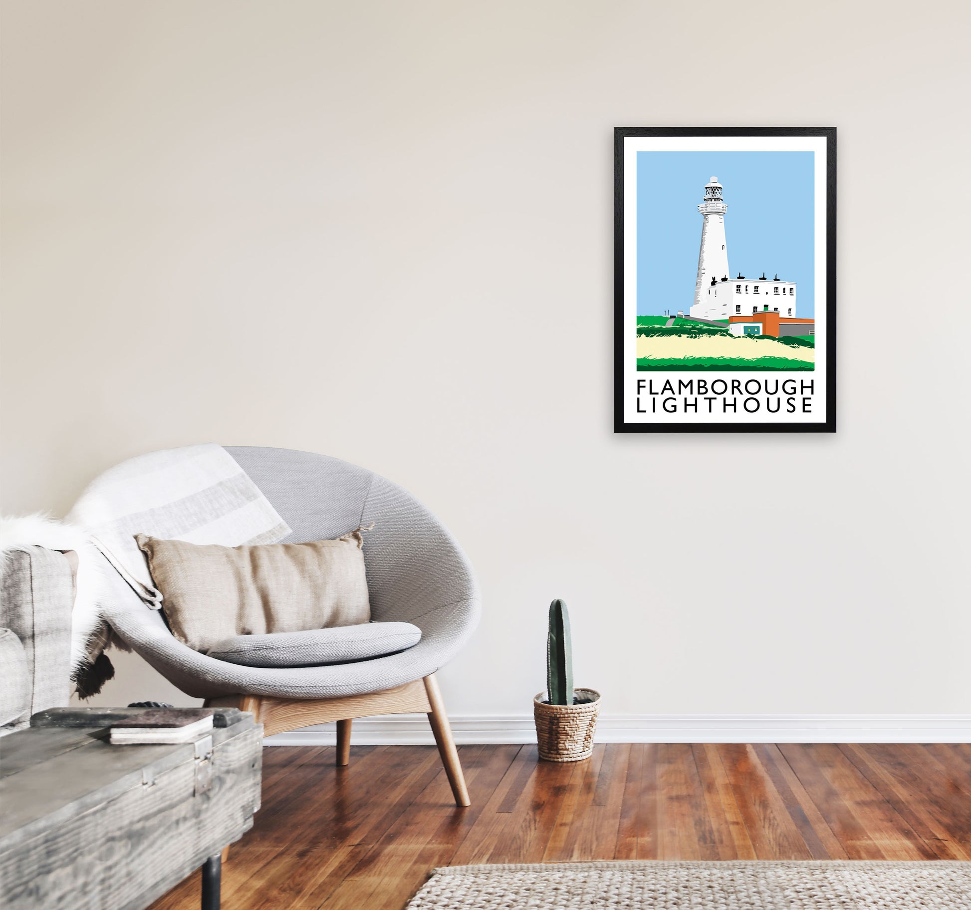 Flamborough Lighthouse Framed Digital Art Print by Richard O'Neill A2 White Frame