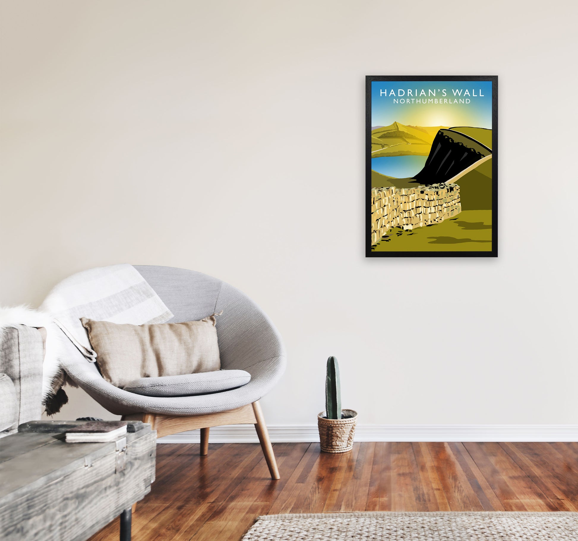 Hadrian's Wall Northumberland Framed Art Print by Richard O'Neill A2 White Frame