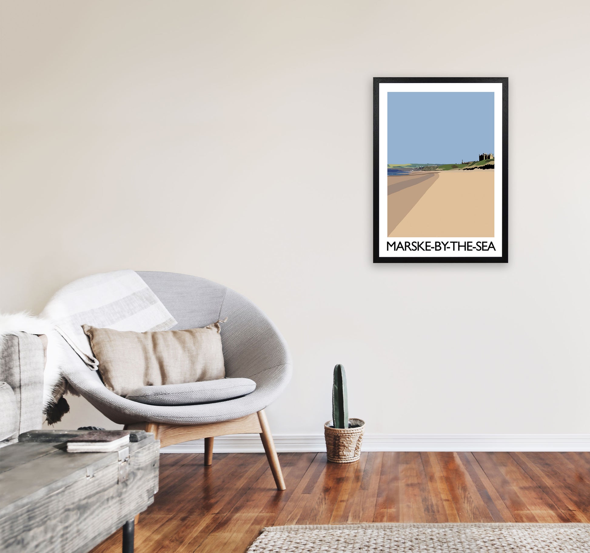 Marske-By-the-Sea Art Print by Richard O'Neill A2 White Frame