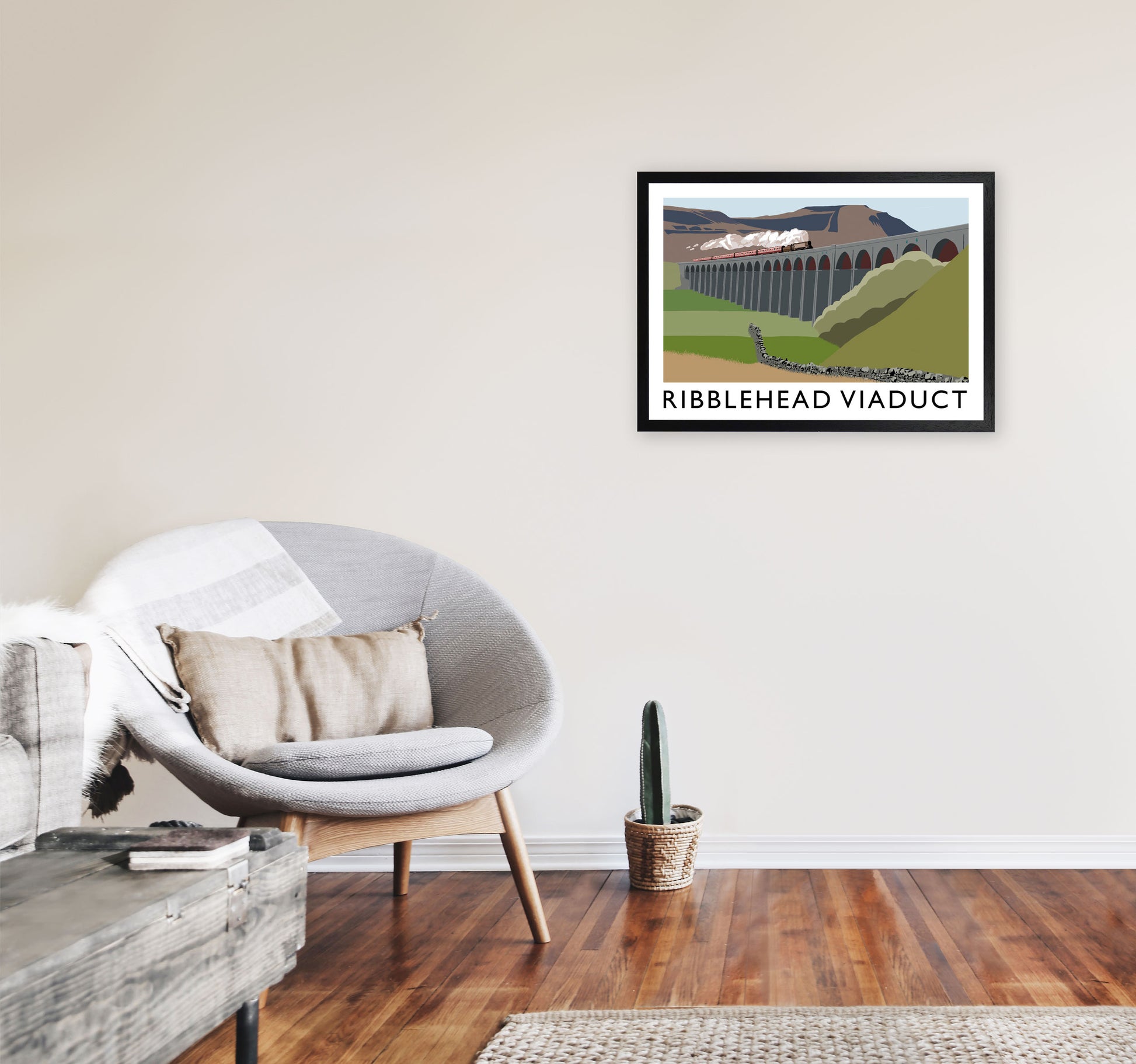 Ribblehead Viaduct Art Print by Richard O'Neill A2 White Frame