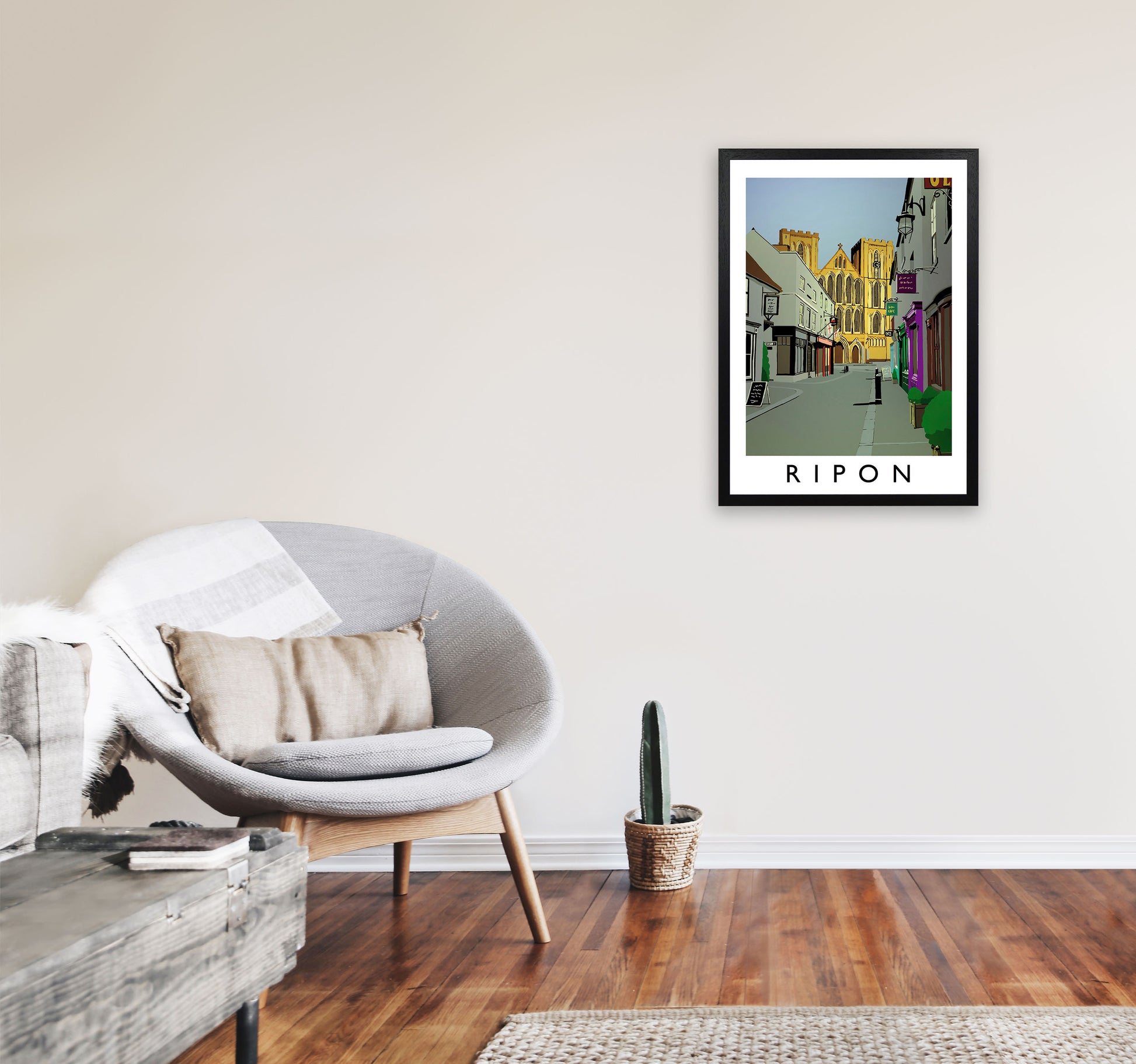 Ripon by Richard O'Neill Yorkshire Art Print, Vintage Travel Poster A2 White Frame