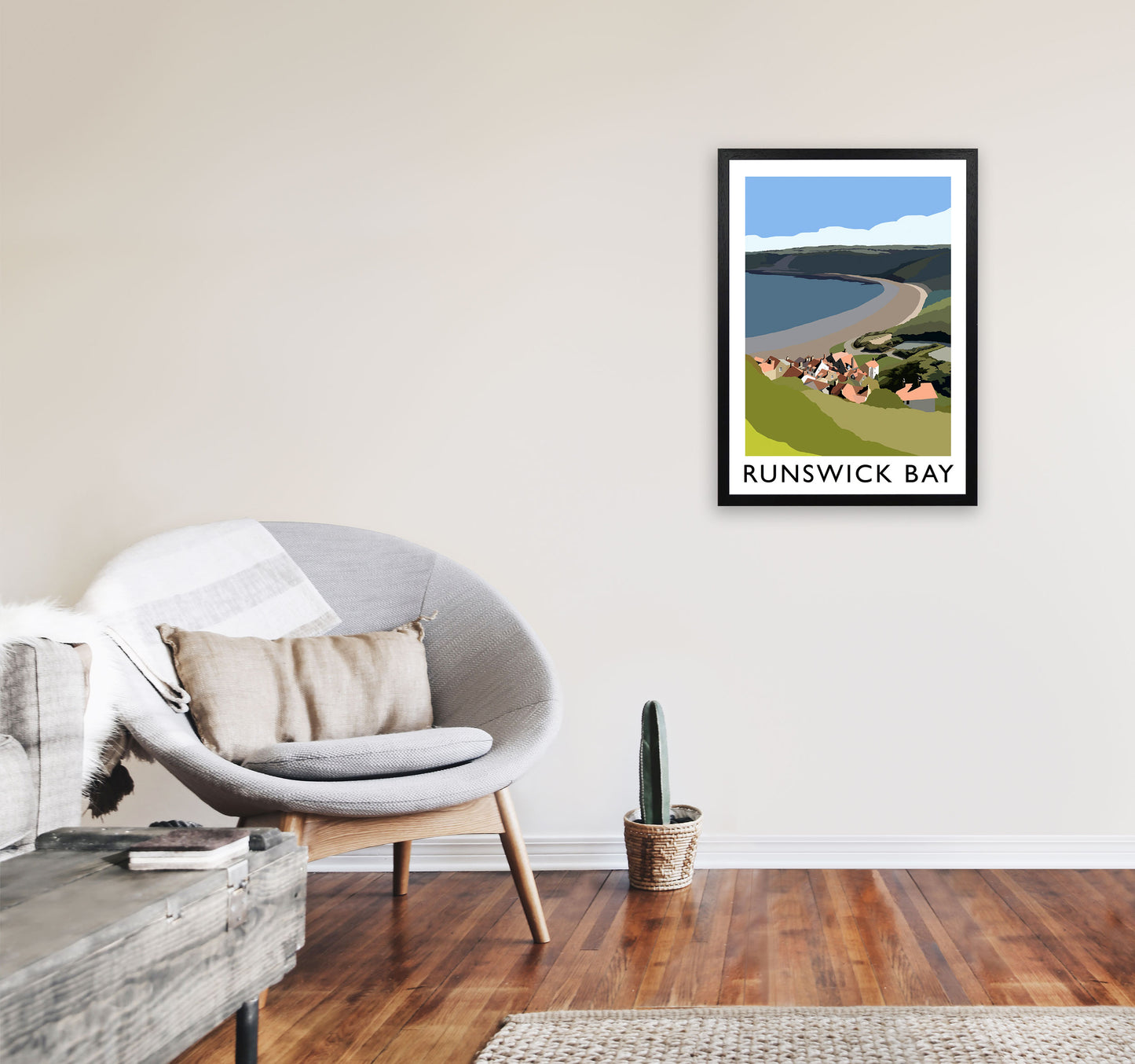 Runswick Bay Art Print by Richard O'Neill A2 White Frame