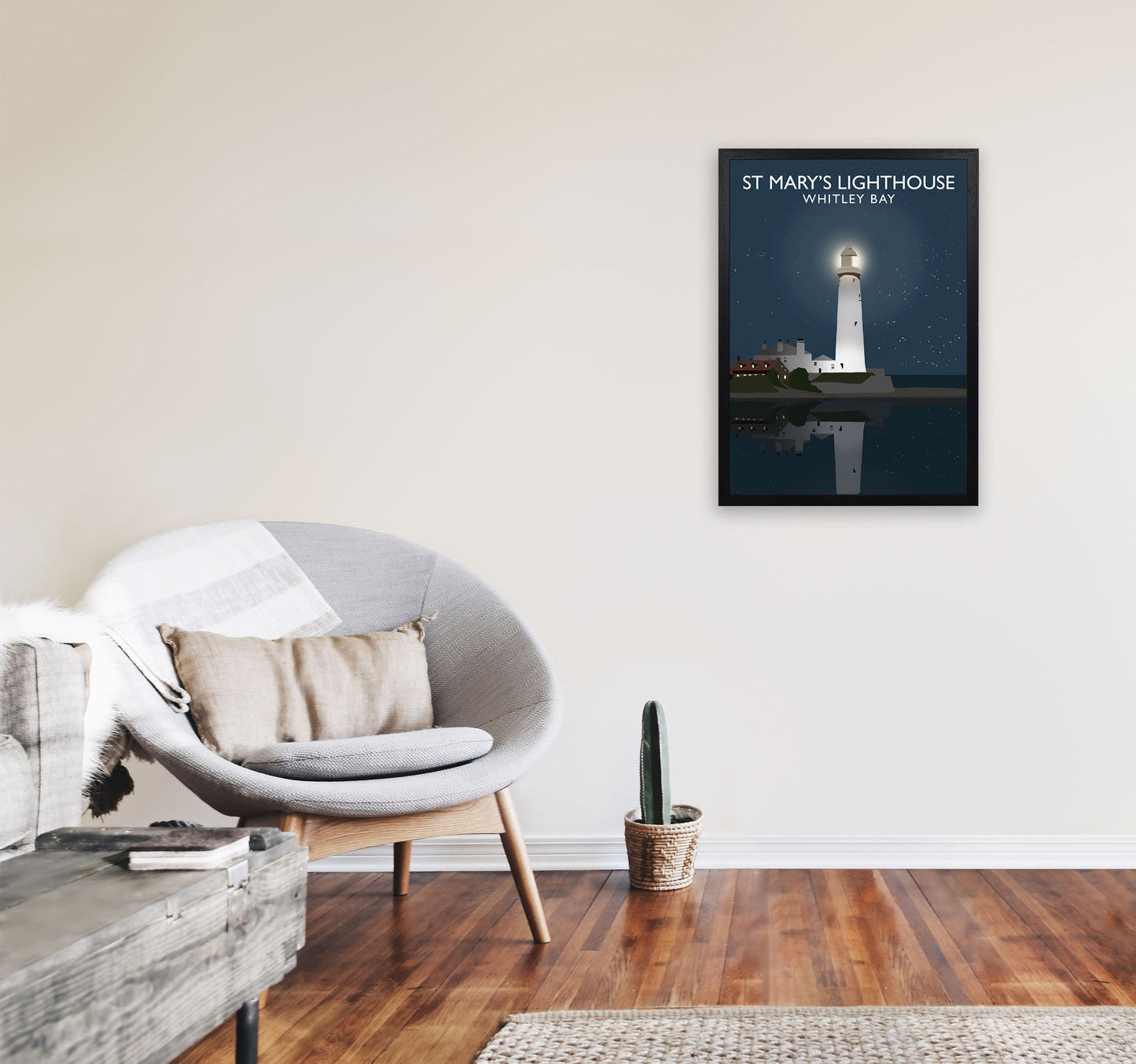 St. Mary's Lighthouse by Richard O'Neill A2 White Frame