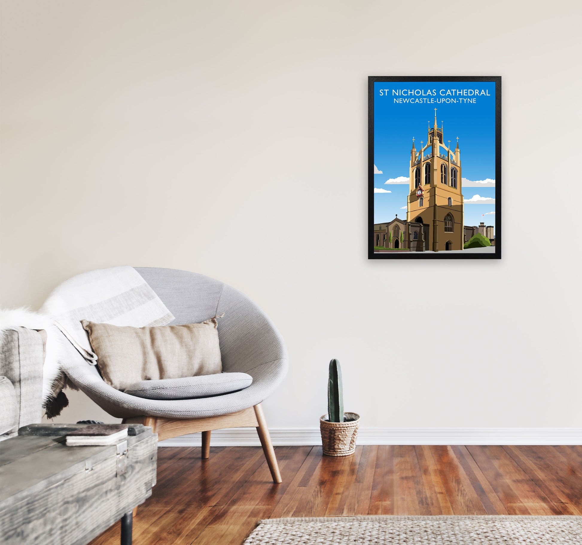 St Nicholas Cathedral Newcastle-Upon-Tyne, Art Print by Richard O'Neill A2 White Frame