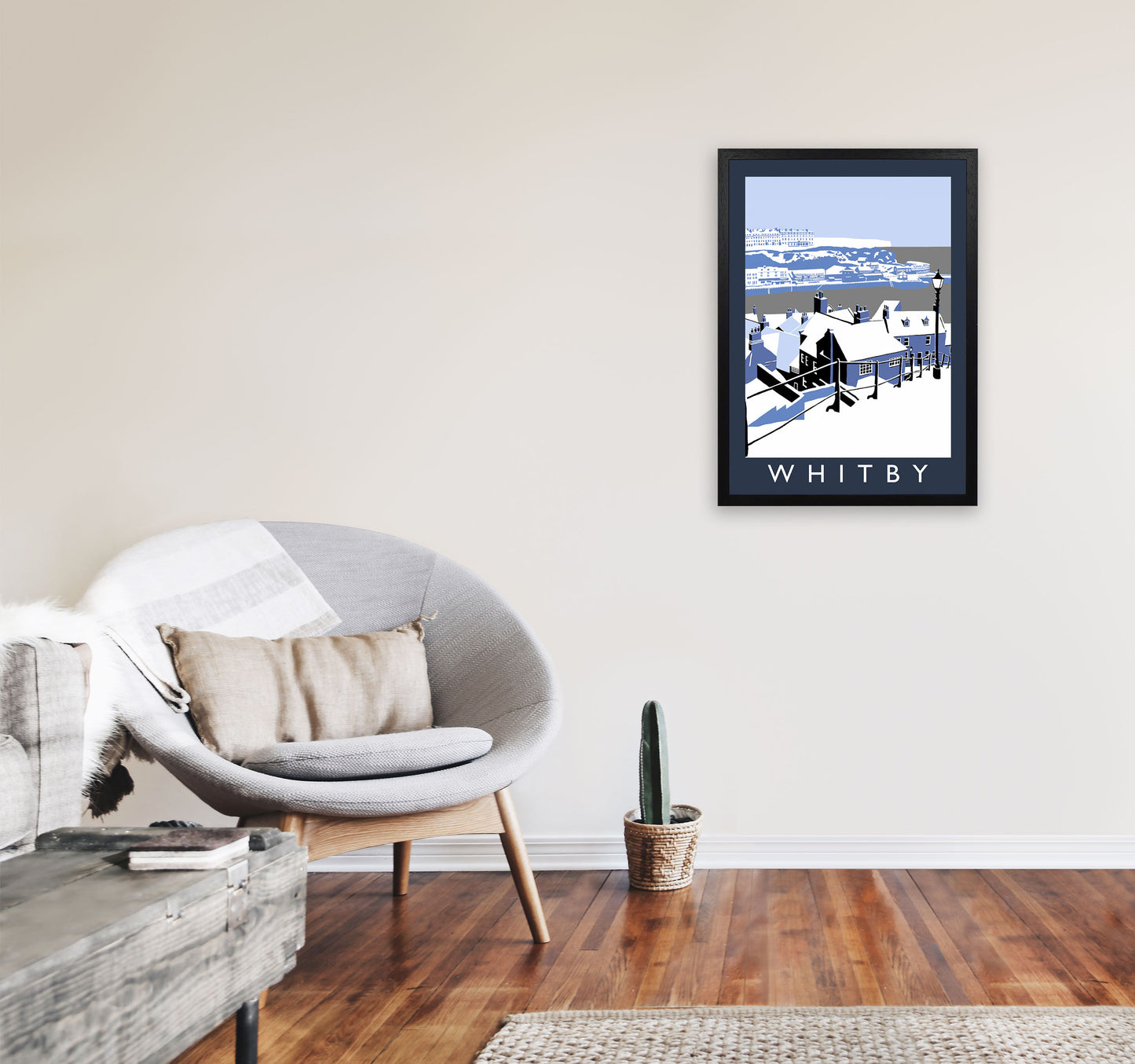 Whitby In Snow Framed Digital Art Print by Richard O'Neill A2 White Frame