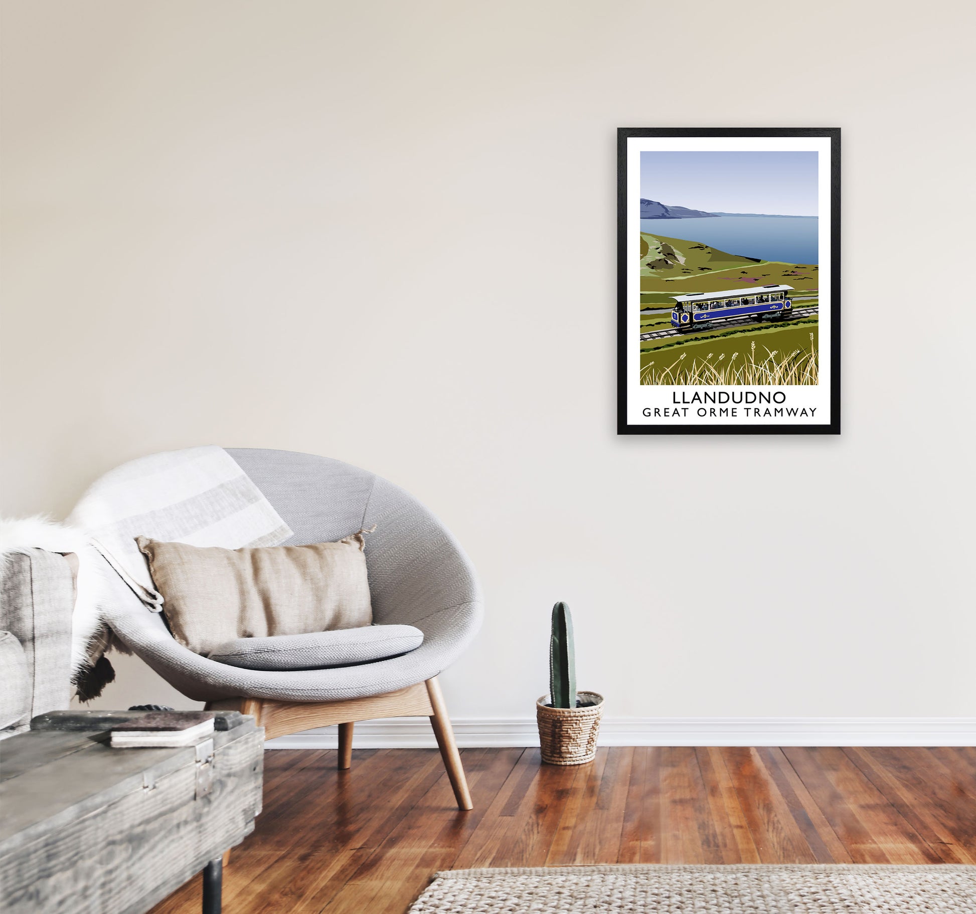 Llando Great Orme Tramway Art Print by Richard O'Neill A2 White Frame