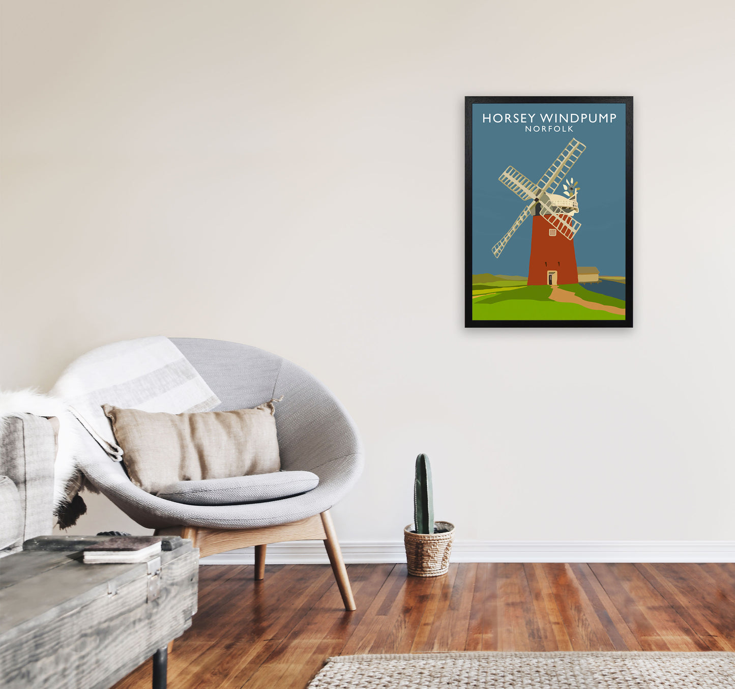 Horsey Windpump Norfolk Art Print by Richard O'Neill A2 White Frame