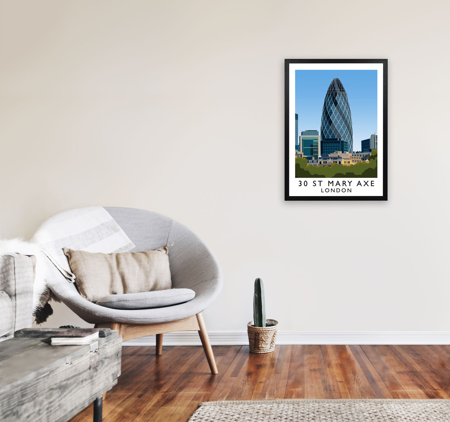 30 St Mary Axe London Travel Art Print by Richard O'Neill A2 White Frame