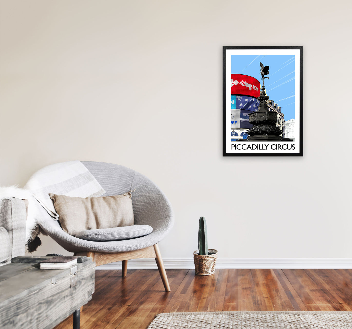 Piccadilly Circus London Portrait Art Print by Richard O'Neill A2 White Frame