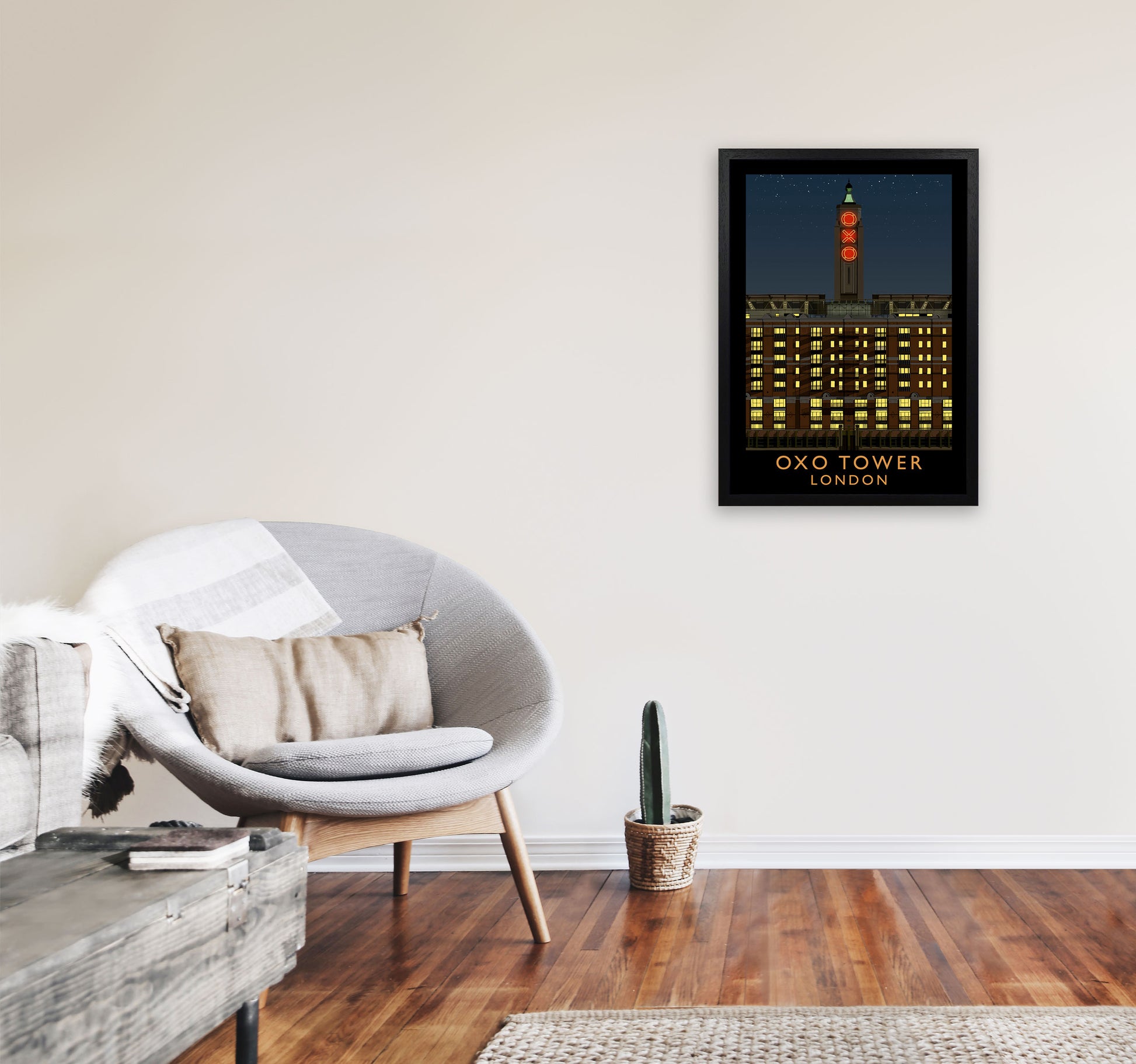 Oxo Tower by Richard O'Neill A2 White Frame