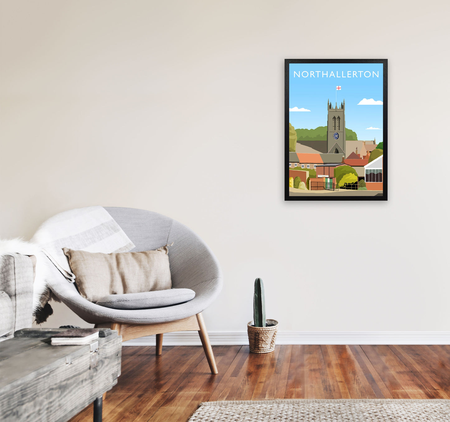 Northallerton (Portrait) by Richard O'Neill Yorkshire Art Print, Travel Poster A2 White Frame