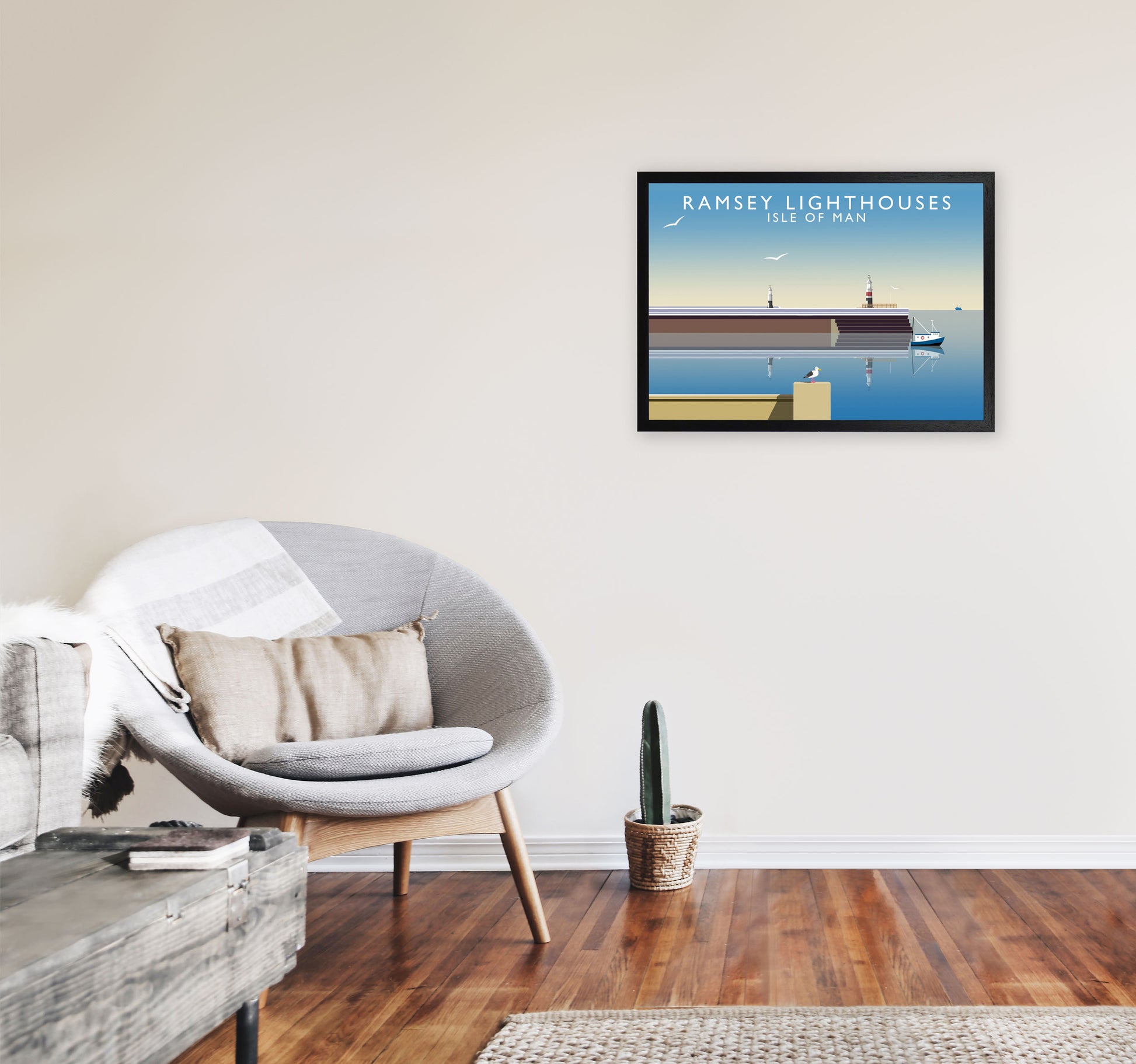 Ramsey Lighthouses Isle of Man Art Print by Richard O'Neill A2 White Frame