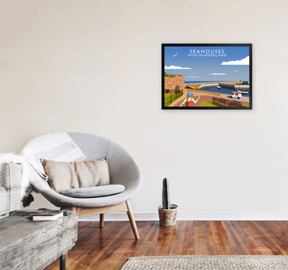 Seahouses Northumberland Framed Digital Art Print by Richard O'Neill A2 White Frame