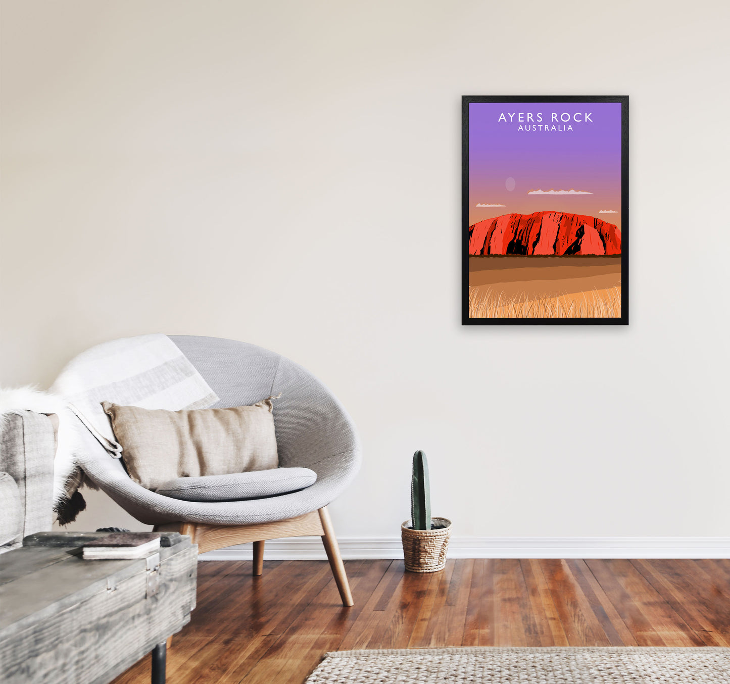 Ayers Rock Australia Art Print by Richard O'Neill A2 White Frame