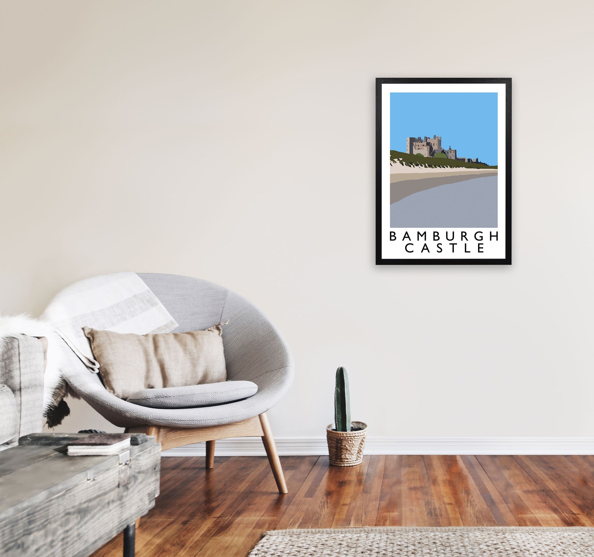 Bamburgh Castle Portrait by Richard O'Neill A2 White Frame