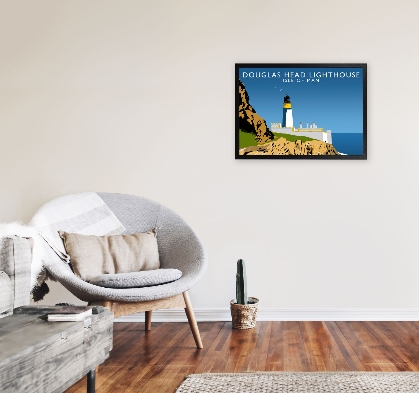 Douglas Head Lighthouse Portrait by Richard O'Neill A2 White Frame