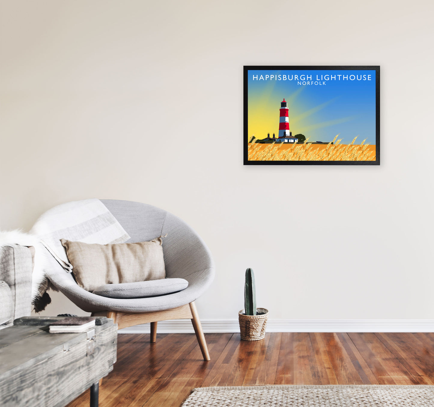 Hapisburgh Lighthouse Norfolk Art Print by Richard O'Neill, Framed Wall Art A2 White Frame