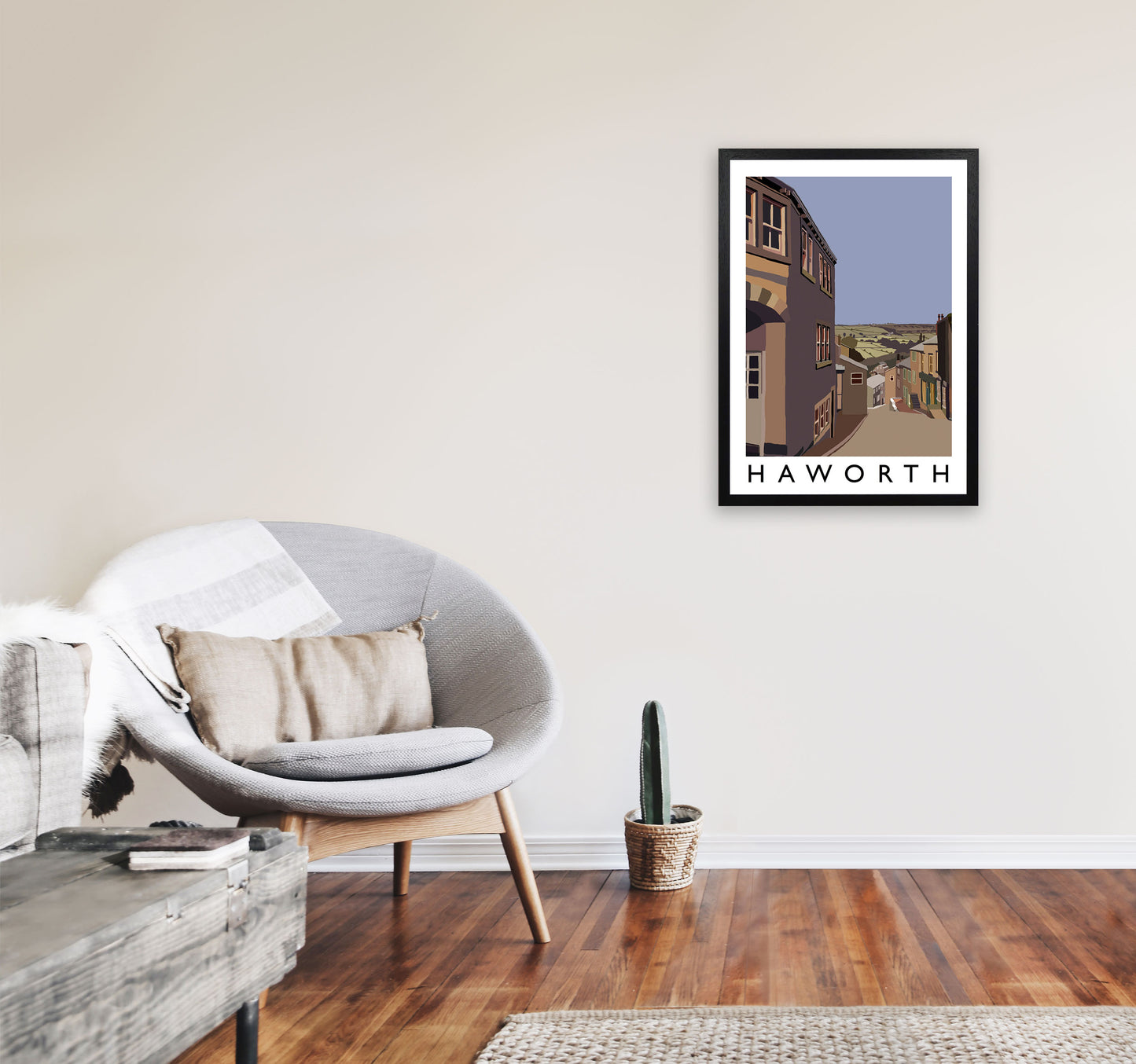 Haworth Travel Art Print by Richard O'Neill, Framed Wall Art A2 White Frame